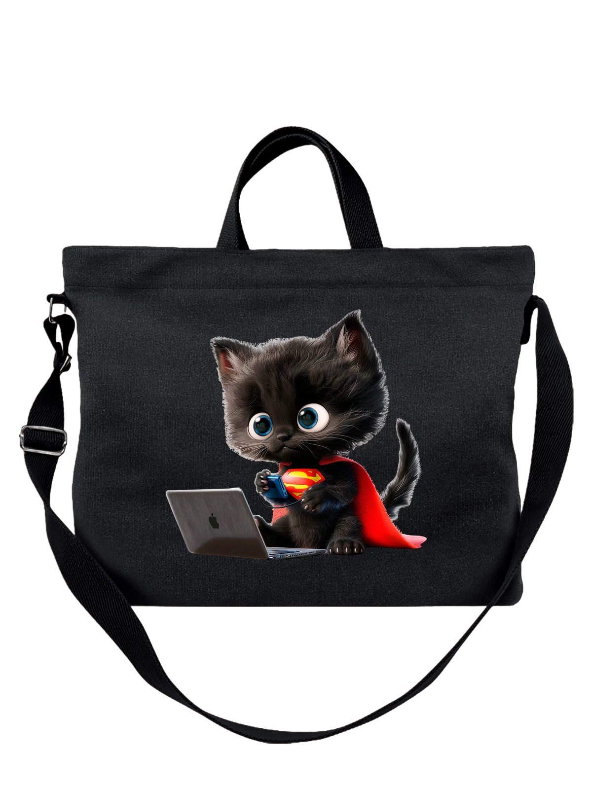 Сумка Котик Superman чёрная с принтом — подарок кошатнику — Чёрная, фото 1