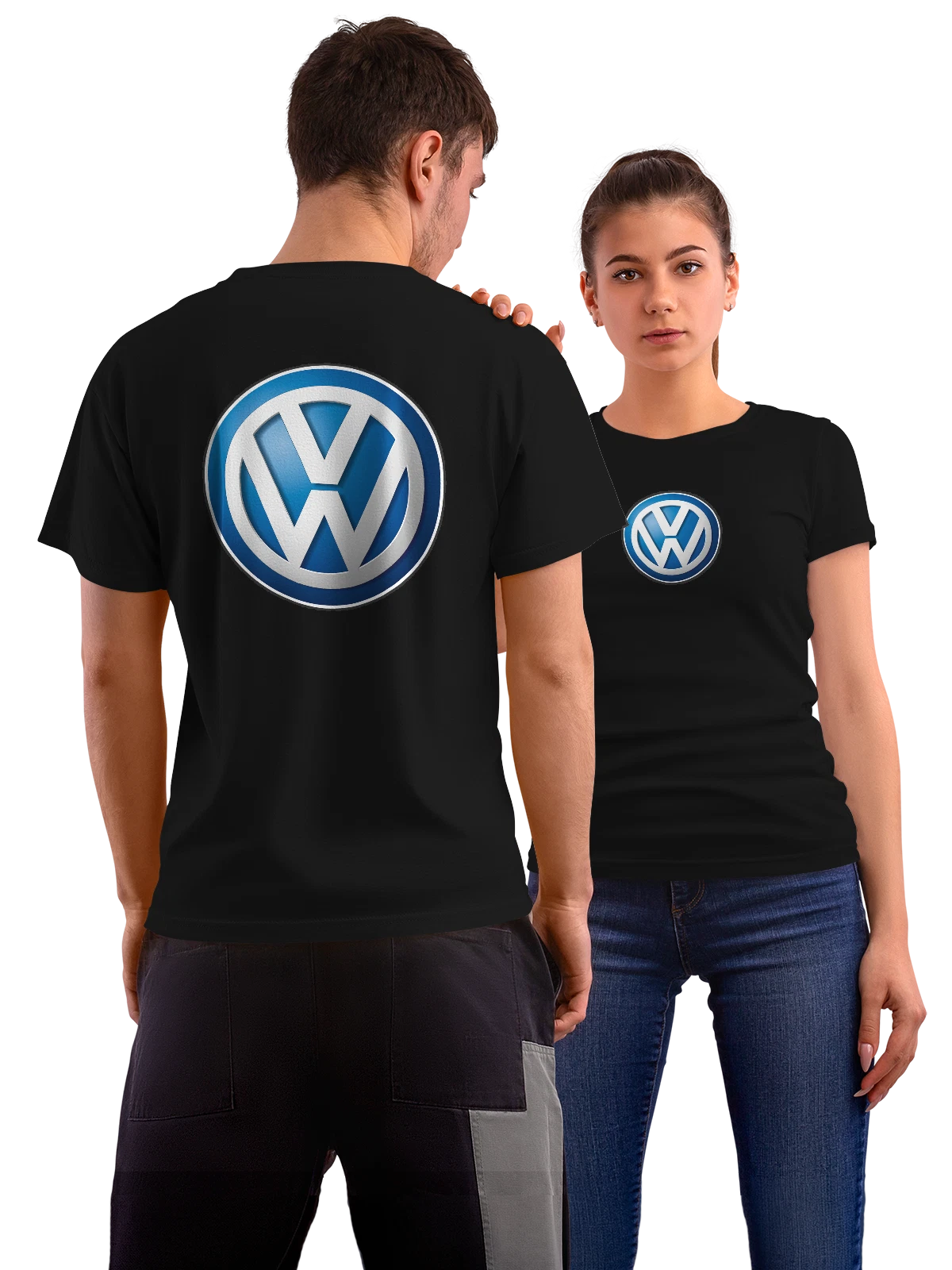 Футболка Volkswagen чёрная с принтом на спине — классический логотип — Чёрная, фото 1