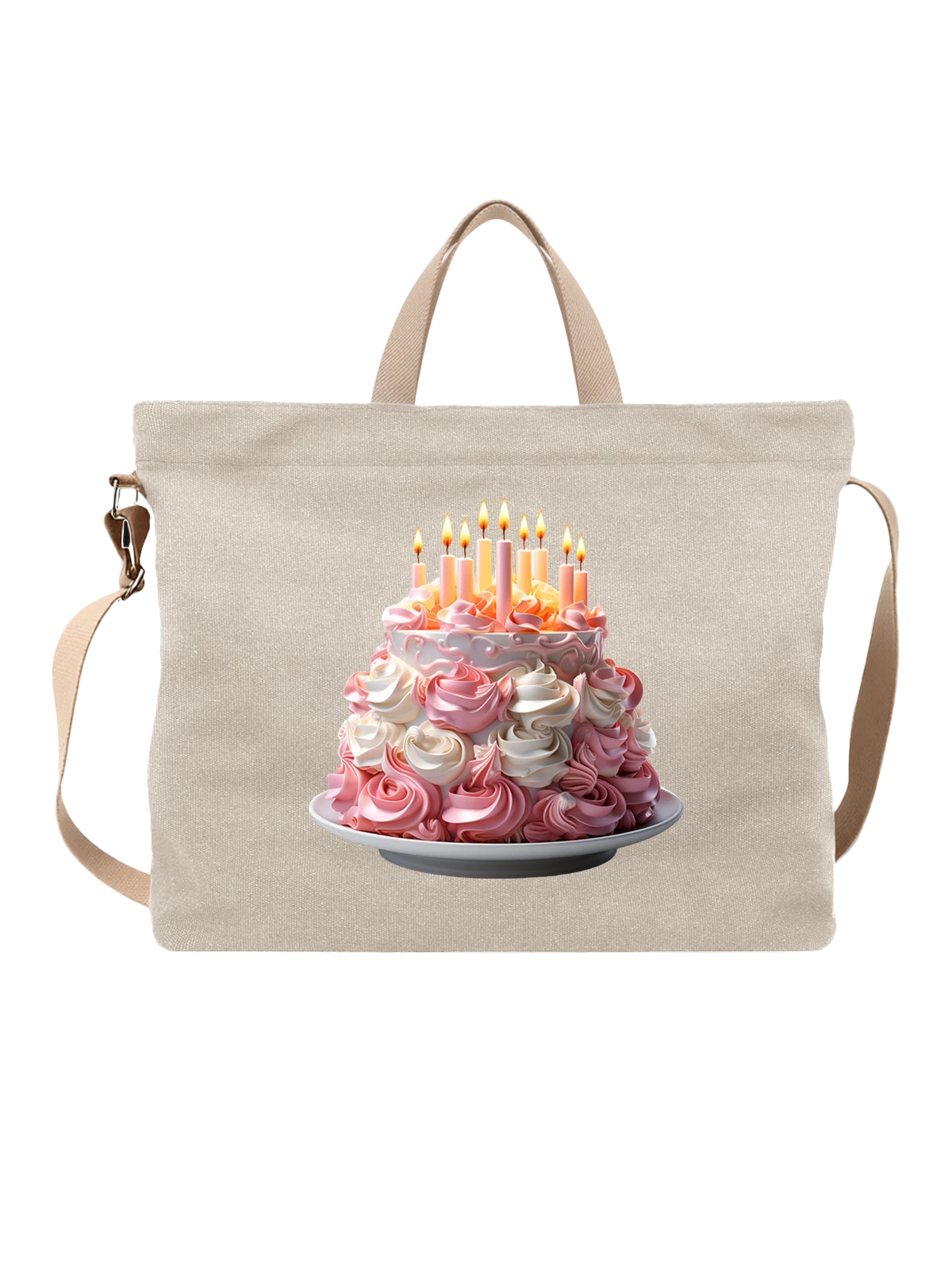 Сумка с праздничным birthday cake и свечами белая с принтом — frosting roses — Белая, фото 1