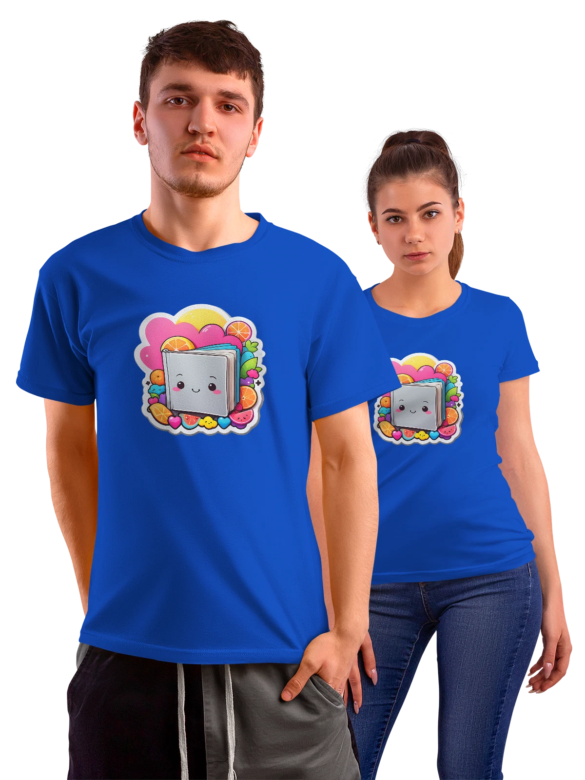 Футболка Милый книжный блокнот с фруктами и цветами синяя с принтом — ягоды — Синяя, фото 1
