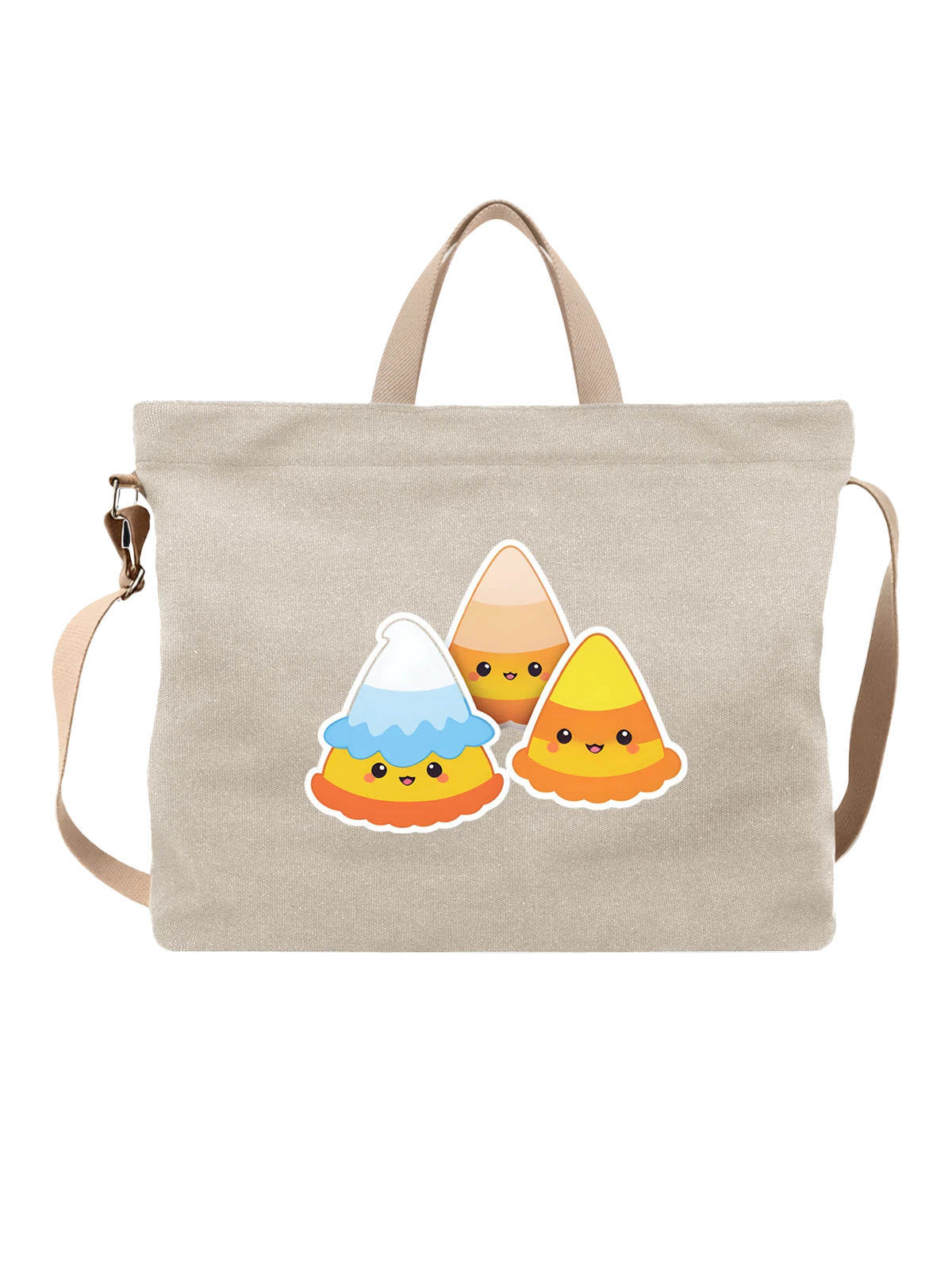 Сумка Милые конфеты кукурузные с улыбками белая с принтом — кавайные рожки — Белая, фото 1