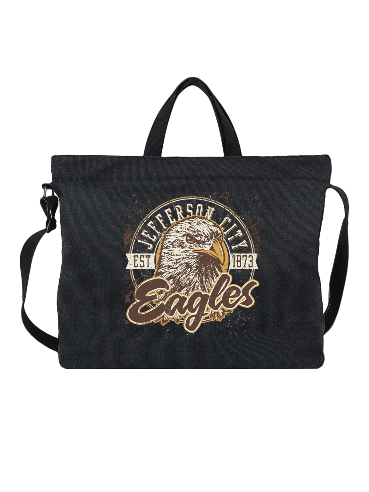 Сумка чёрная с принтом с белоголовым орланом Eagles EST 1973 — орнитология — Чёрная, фото 1