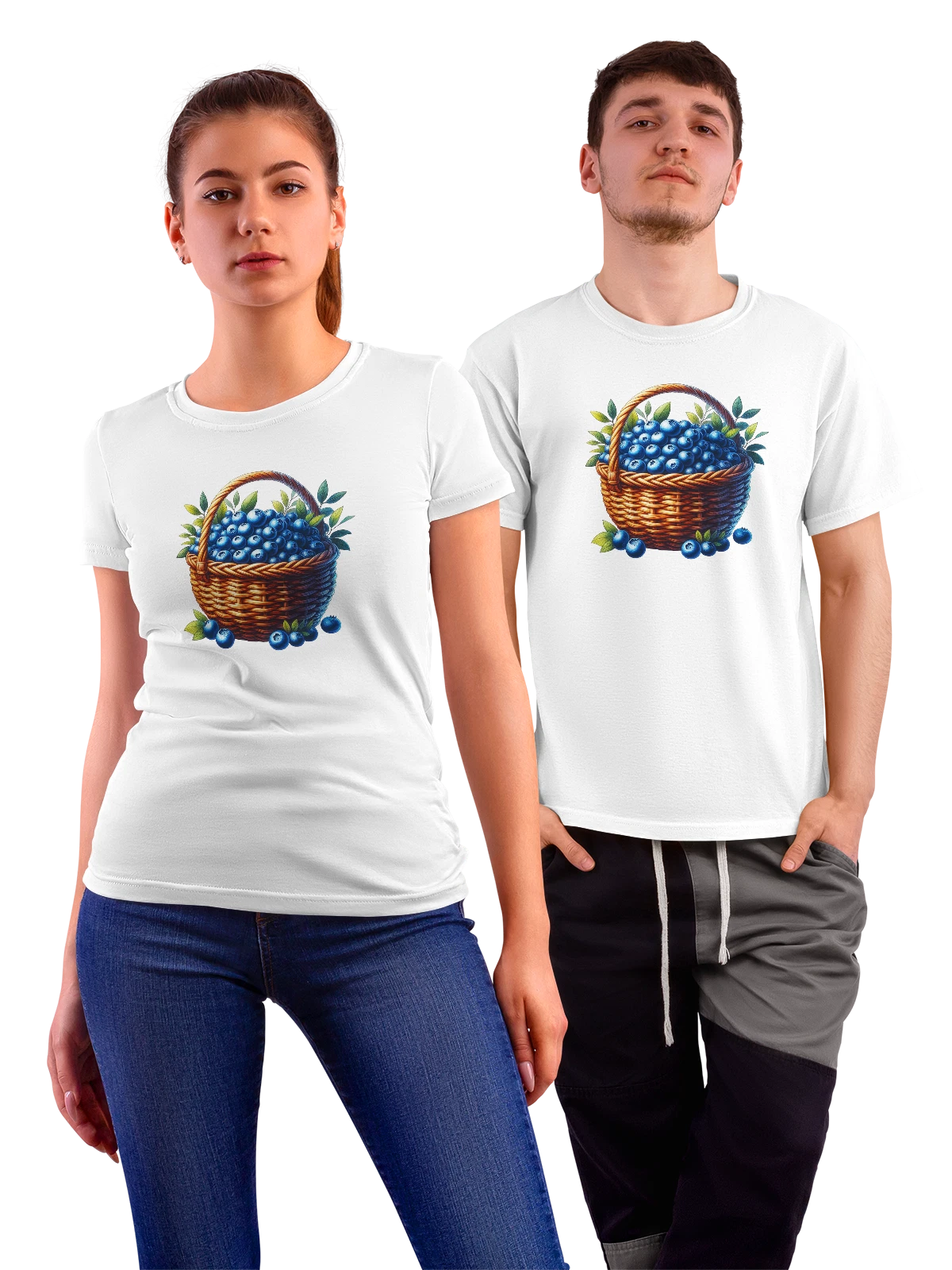 Футболка с голубикой белая с принтом — птичий принт — Белая, фото 1
