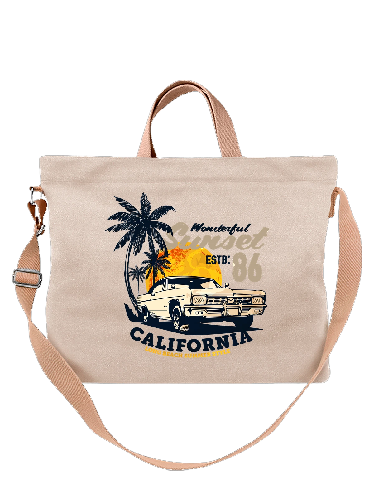 Сумка Ретро автомобиль California белая с принтом — любитель природы — Белая, фото 1