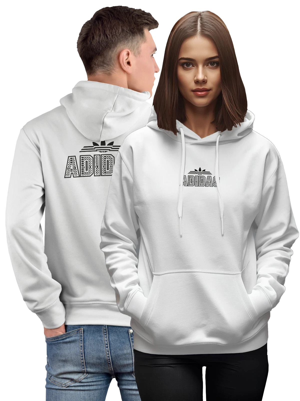 Худи Adidas белое с принтом — декоративный орнамент — Белая, фото 1