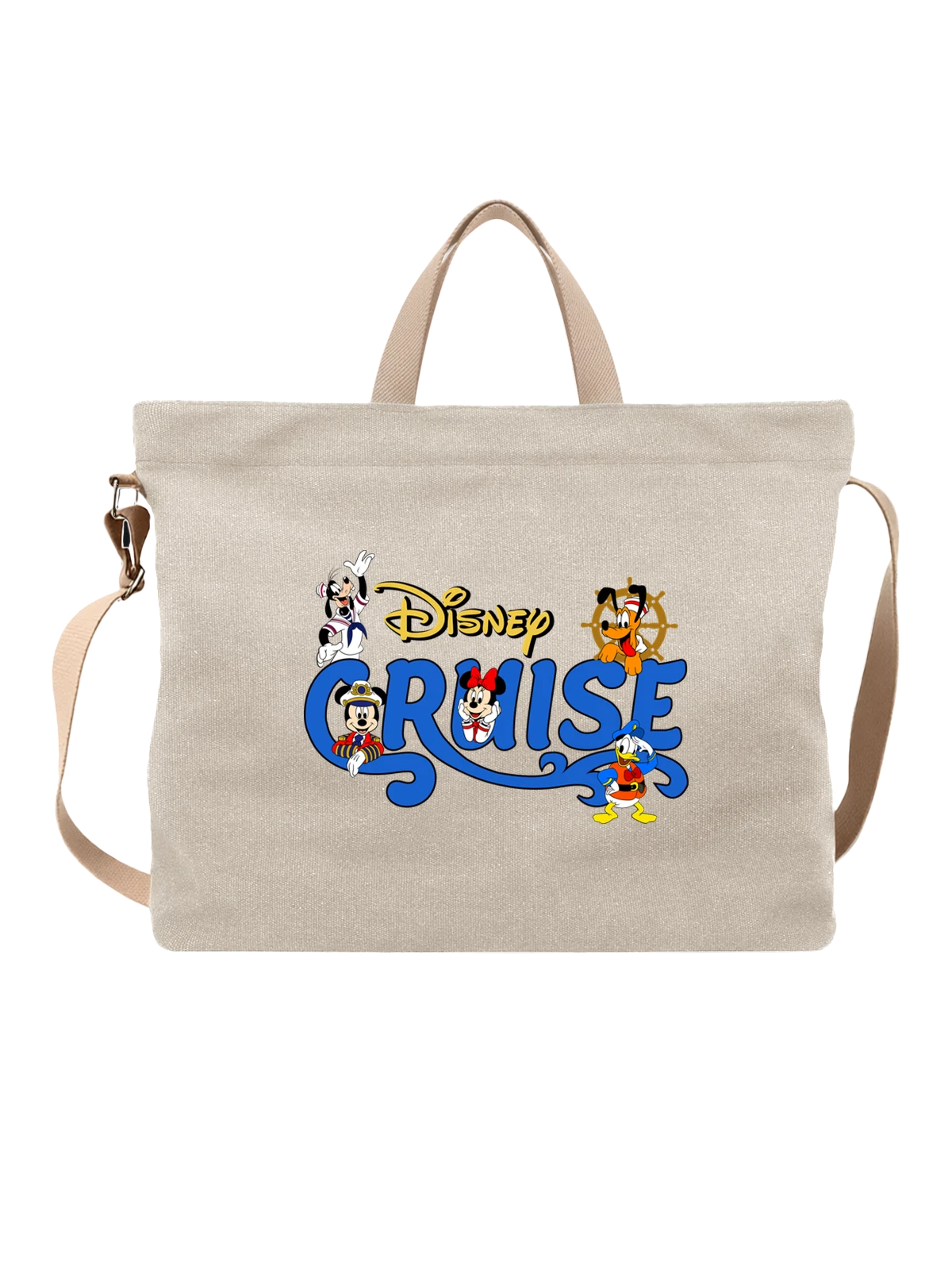 Сумка бежевая с принтом Disney Cruise с Микки Минни Дональдом Дейзи — мультфильм Disney — Бежевая, фото 1