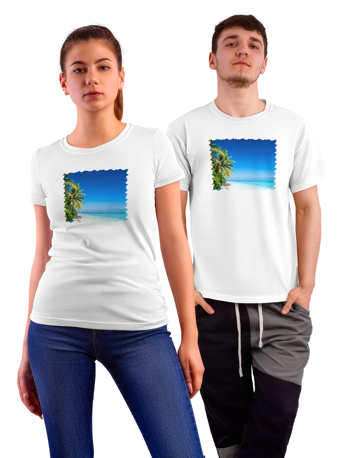 Футболка Пейзаж Summer colors белая с принтом — натуральные цвета — Белая, фото 1