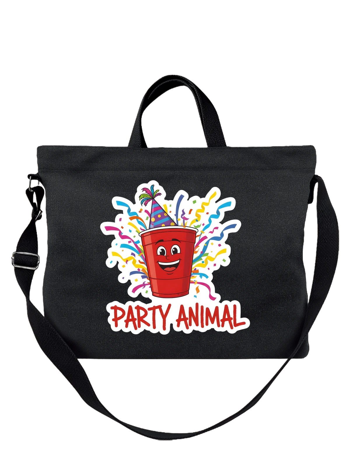 Сумка чёрная с принтом Party Animal в красном стакане — мультяшный стакан — Чёрная, фото 1