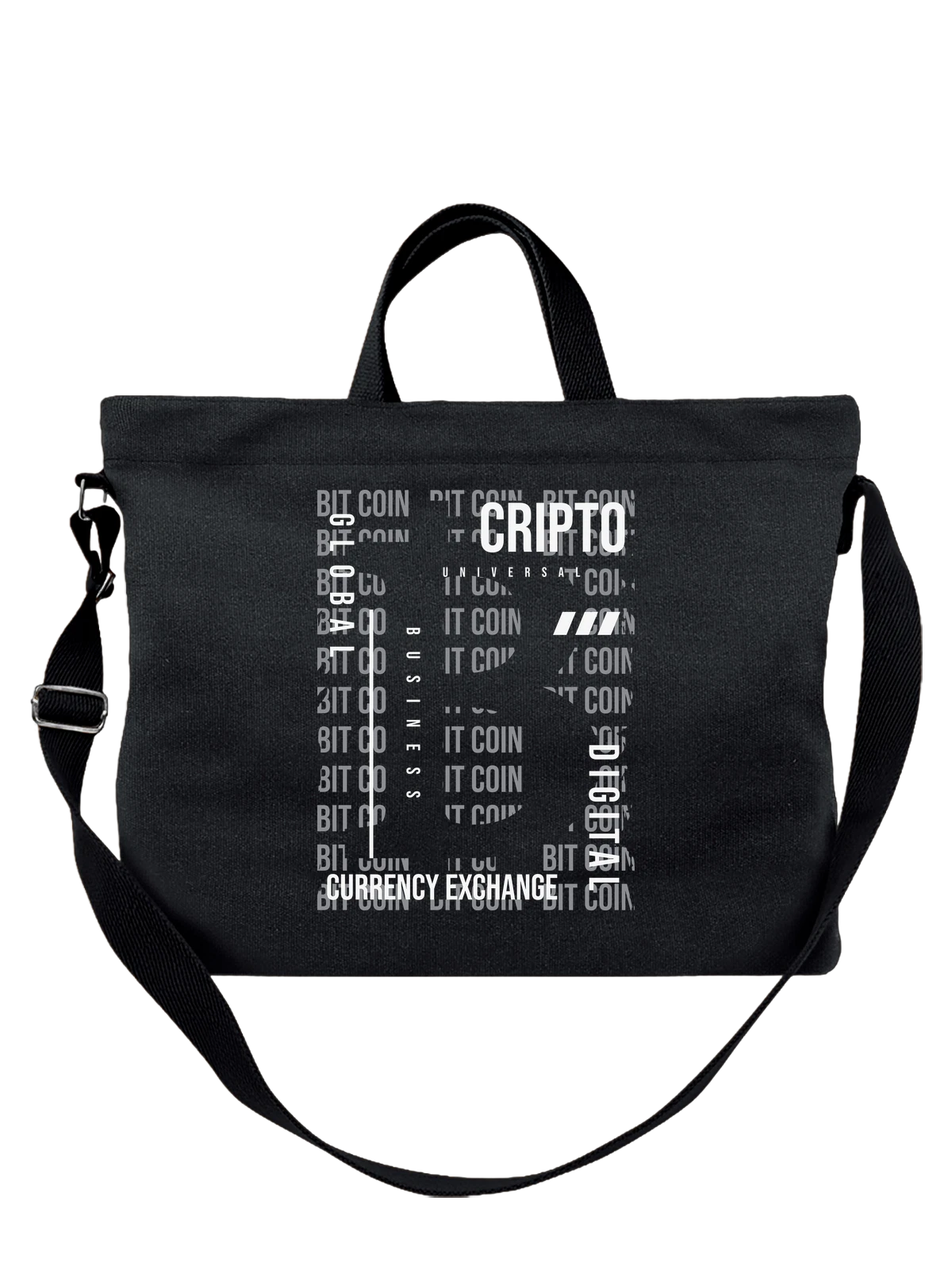 Сумка Биткоин crypto global digital чёрная с принтом — веселый праздник — Чёрная, фото 1