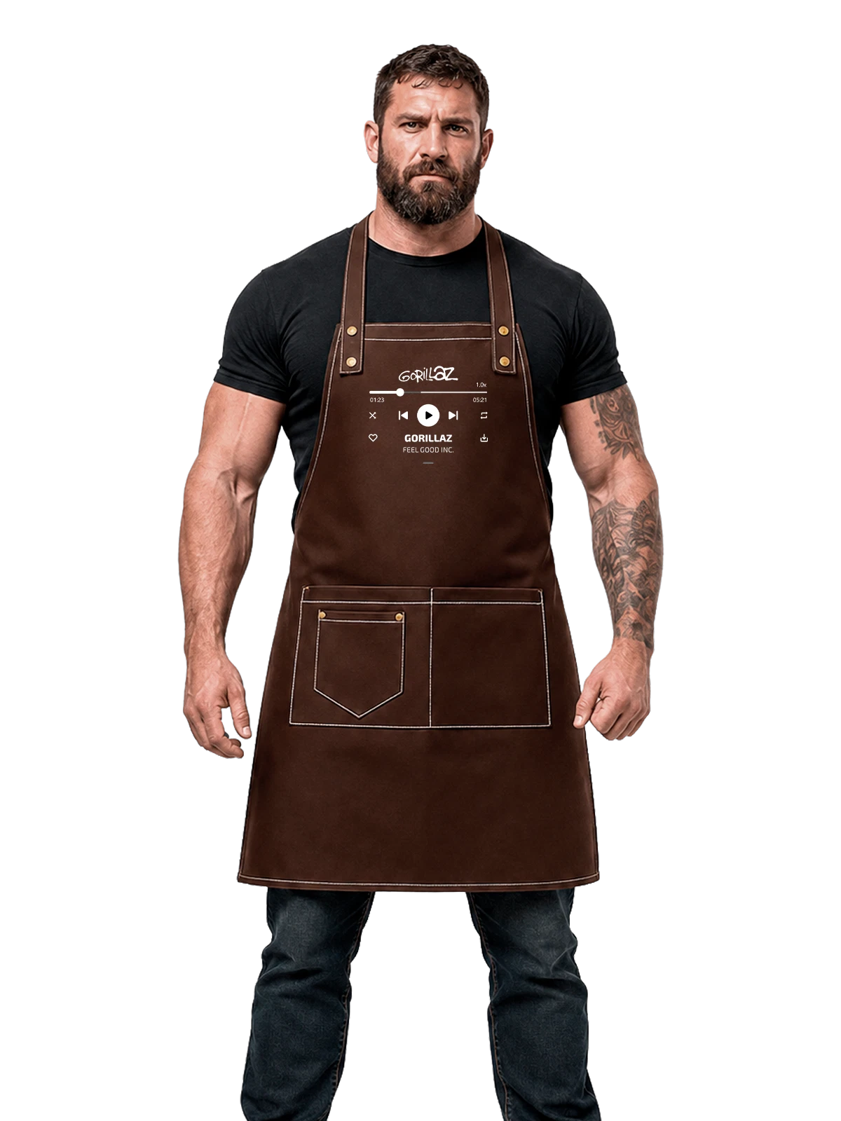 Фартук Gorillaz Feel Good Inc чёрный с принтом — футболка подростку — Чёрная, фото 1