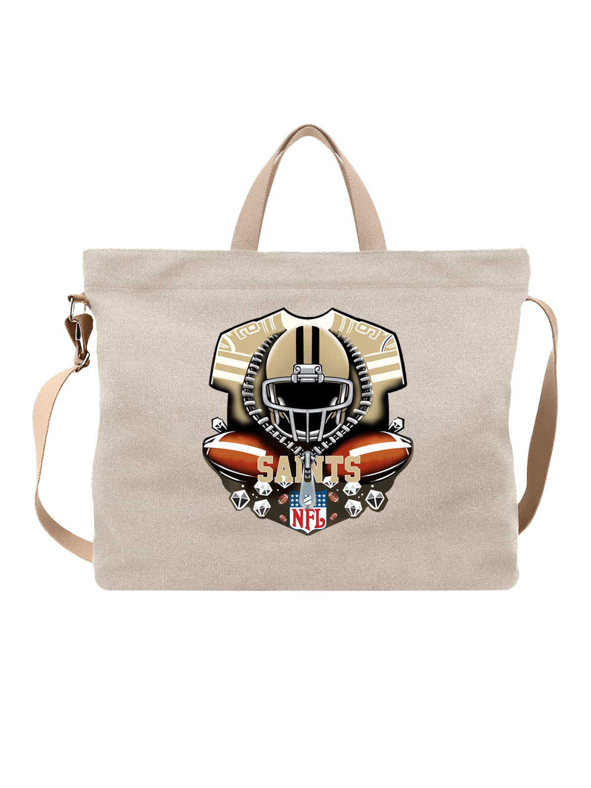 Сумка Шлем и логотип New Orleans Saints NFL белая с принтом — логотип NFL — Белая, фото 1