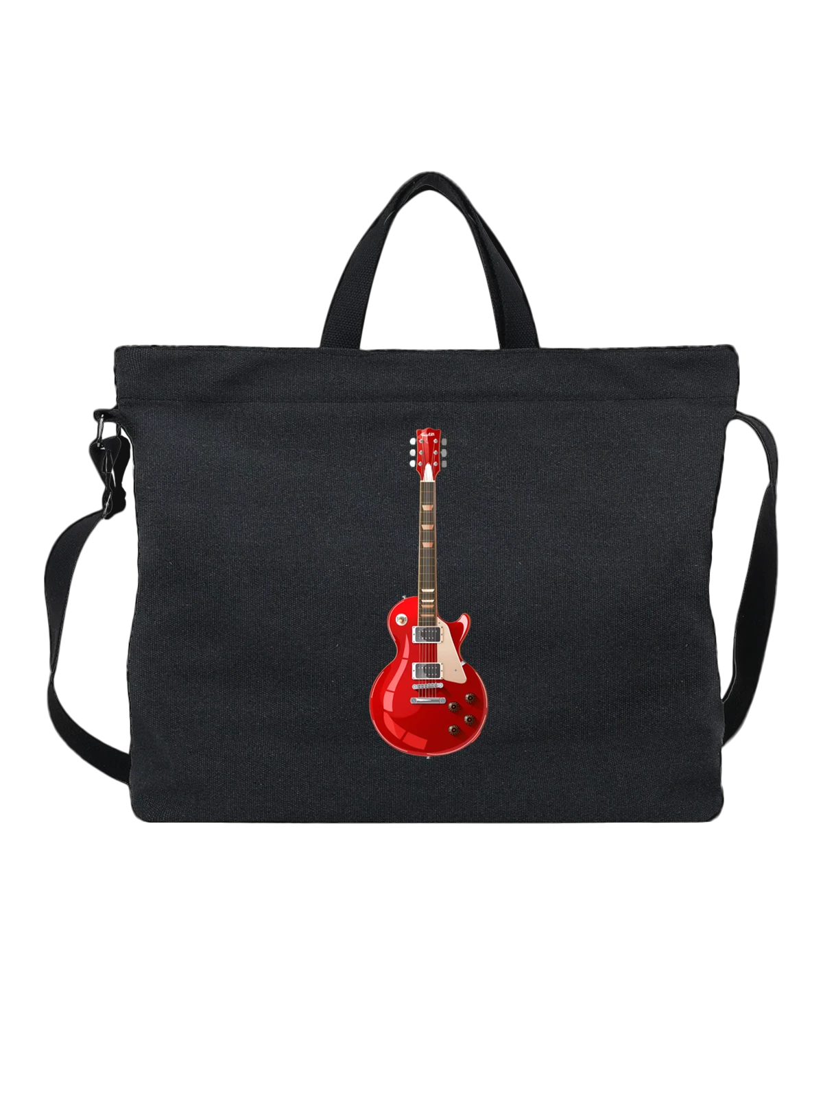 Сумка чёрная с принтом Красная электрогитара Gibson Les Paul — звукосниматели — Чёрная, фото 1