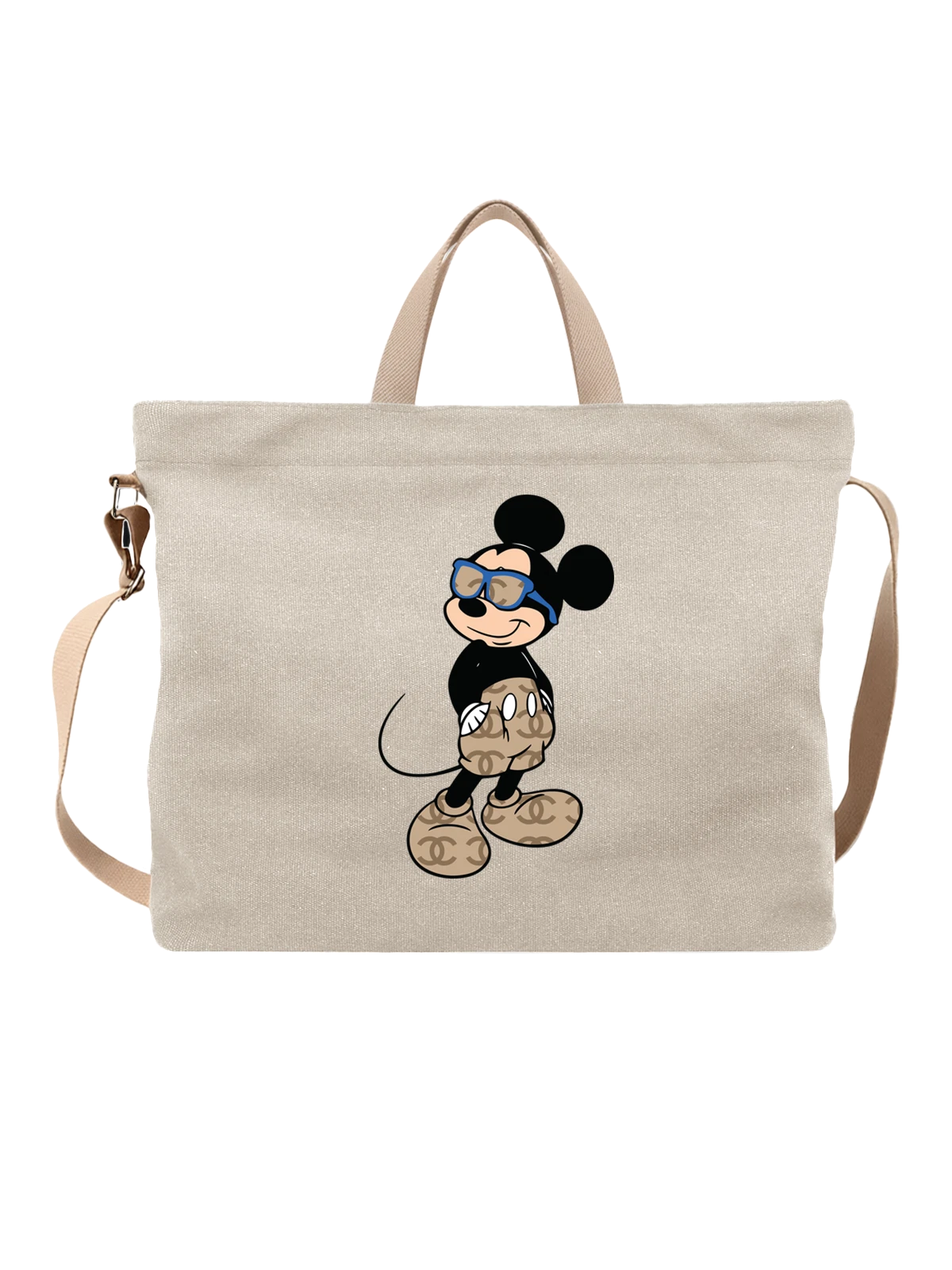 Сумка Disney Микки Маус в синих очках и кроссовках белая с принтом — крупный силуэт — Белая, фото 1