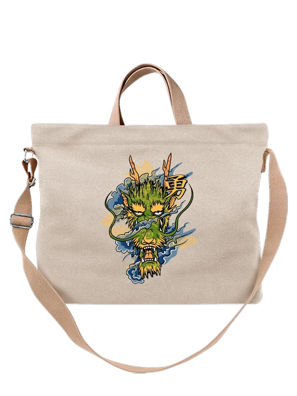 Сумка дракон с иероглифом и дымом — Белая, фото 1