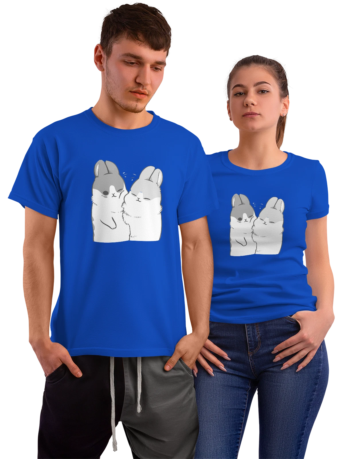 Футболка с зайцами синяя с принтом — лесное животное — Синяя, фото 1