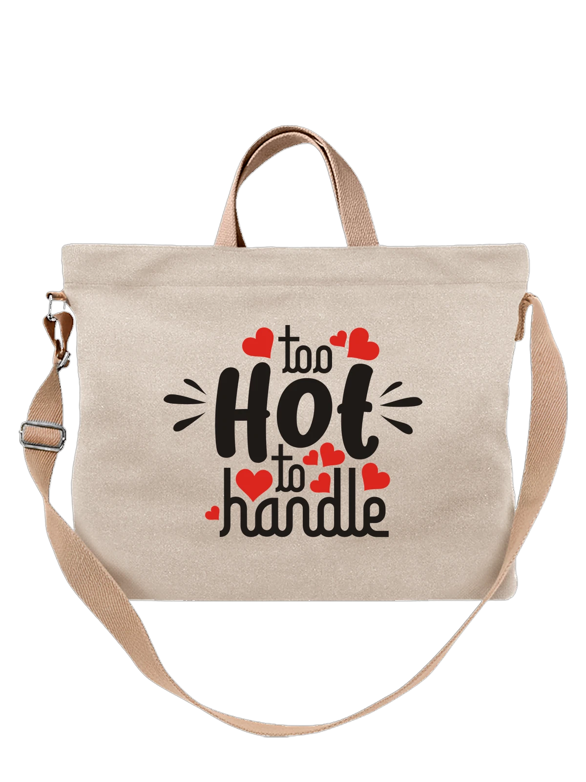 Сумка бежевая с принтом с надписью Hot to Handle и сердцами — красные сердца — Бежевая, фото 1