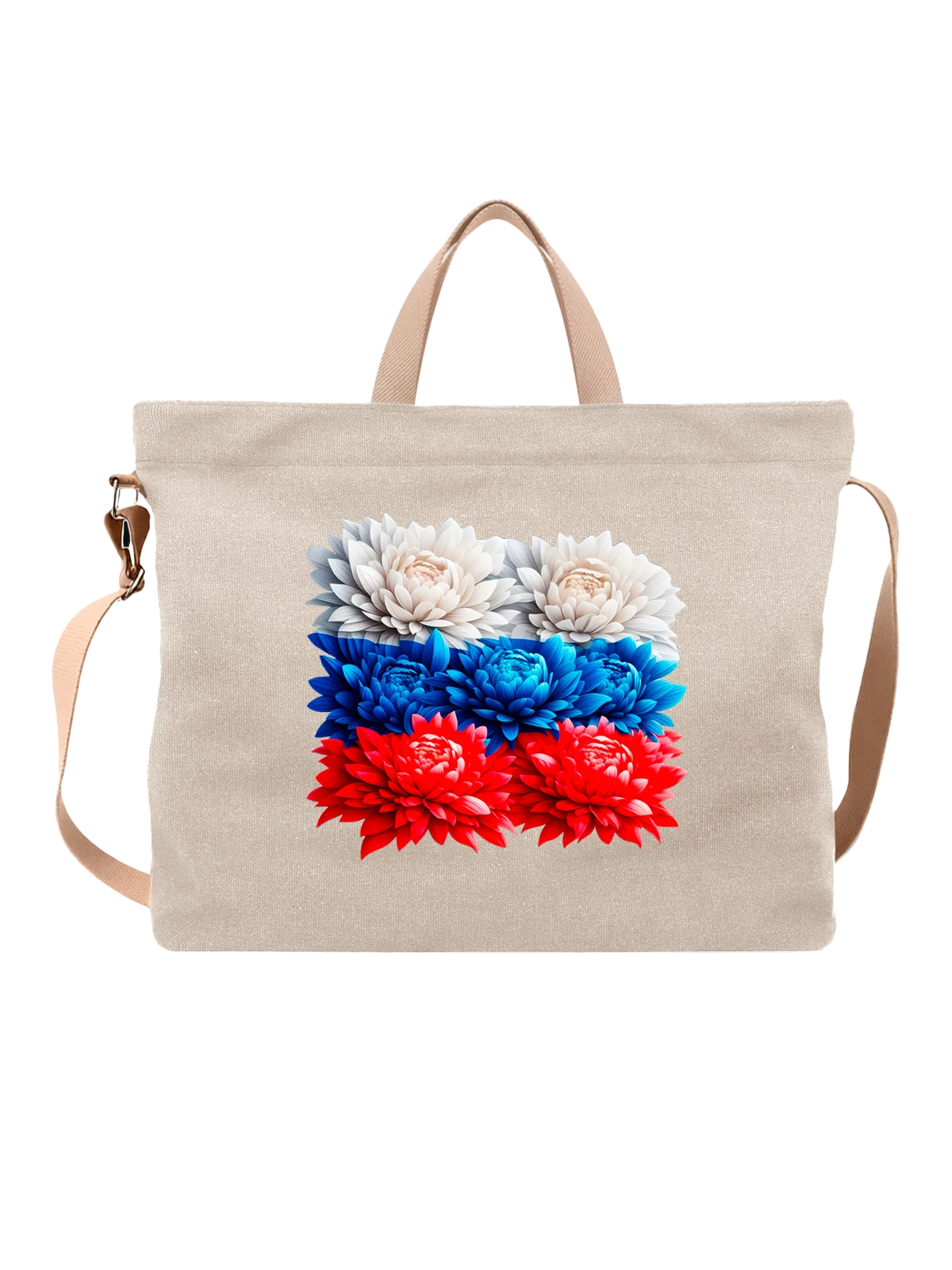 Сумка Цветы флаг России белая с принтом — флаг России — Белая, фото 1