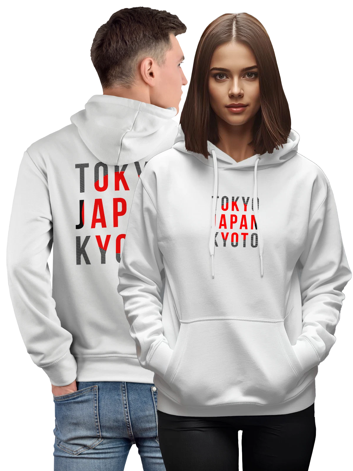Худи Надпись Токио Киото Япония белое с принтом — подарок с юмором — Белая, фото 1