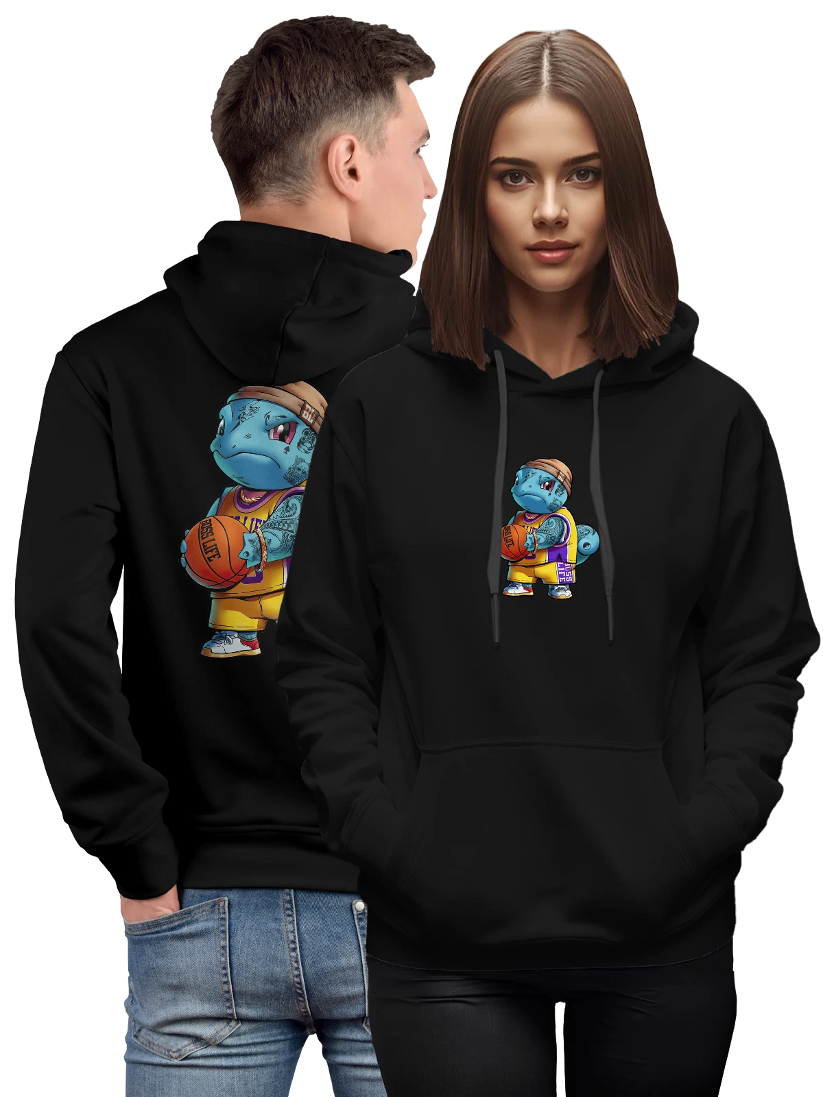 Худи с Squirtle в баскетбольной форме чёрное с принтом — мультяшный персонаж — Чёрная, фото 1