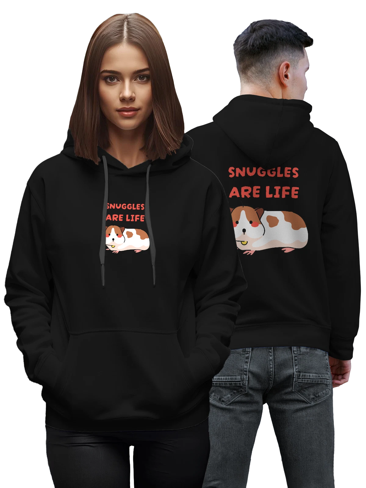 Худи с хомяком snuggles are life чёрное с принтом — домашний любимец — Чёрная, фото 1