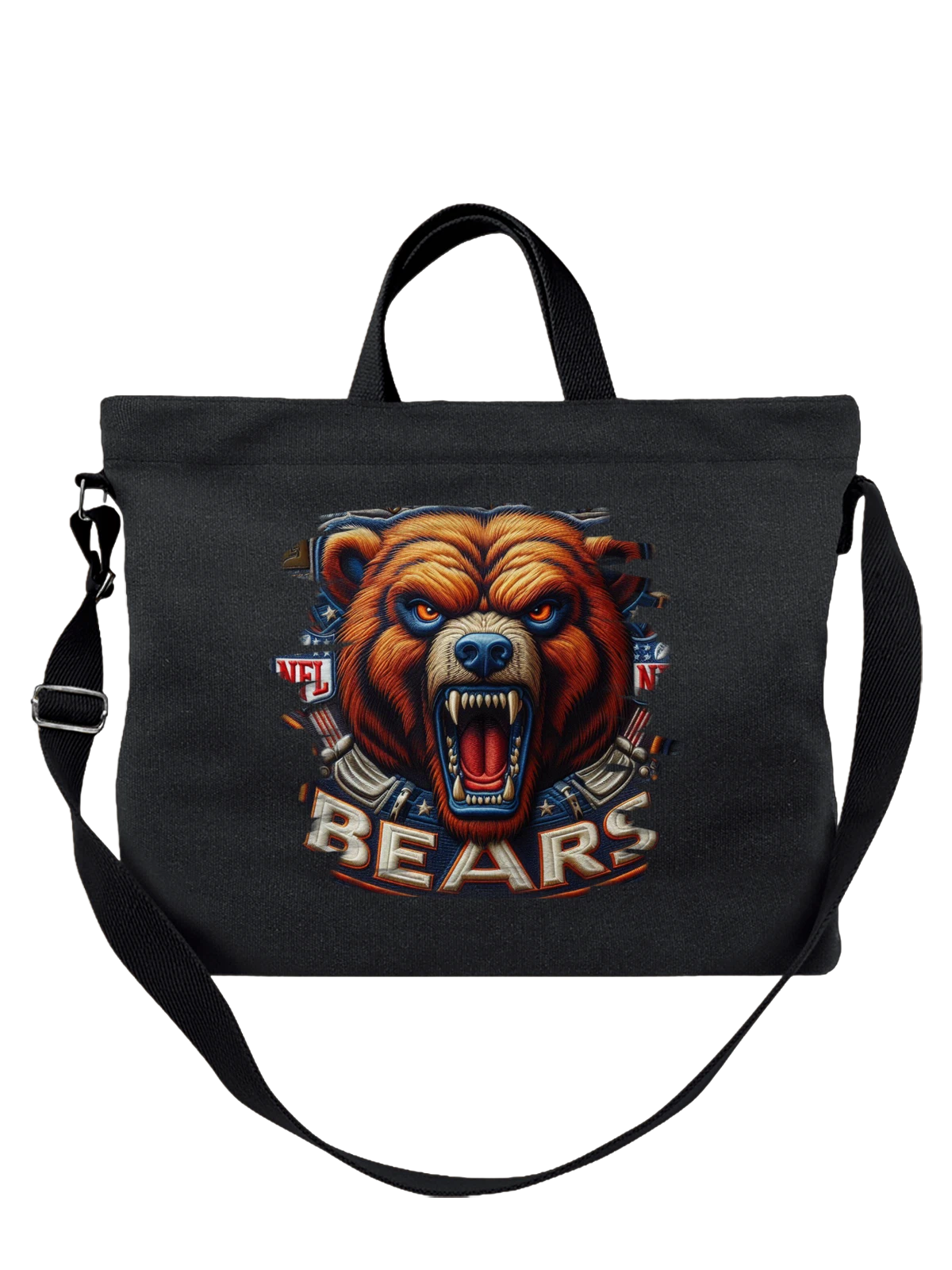 Сумка Бурый медведь Chicago Bears NFL с эмблемой чёрная с принтом — клыки — Чёрная, фото 1