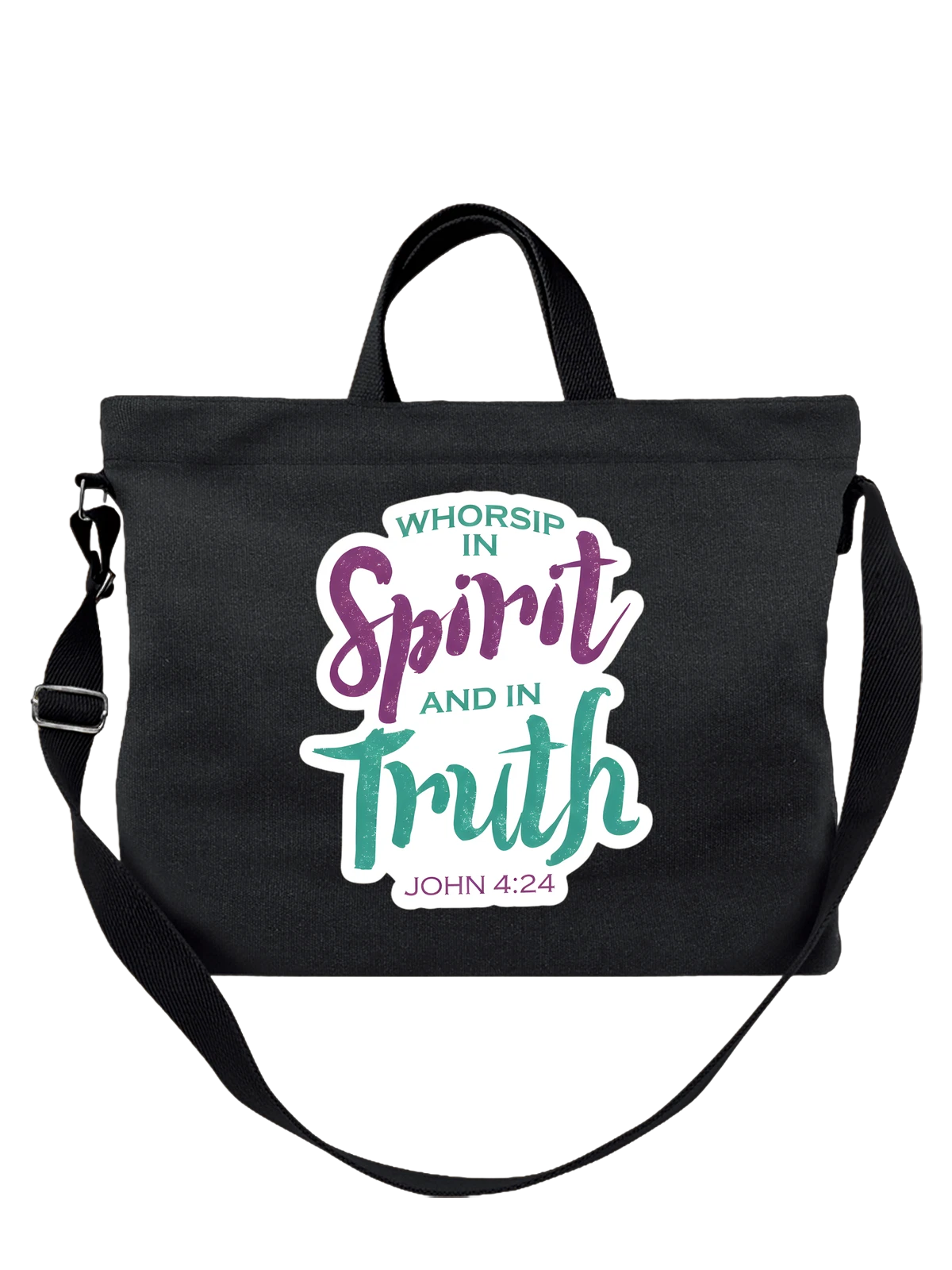 Сумка чёрная с принтом Worship in Spirit and Truth John 4 24 — религия — Чёрная, фото 1