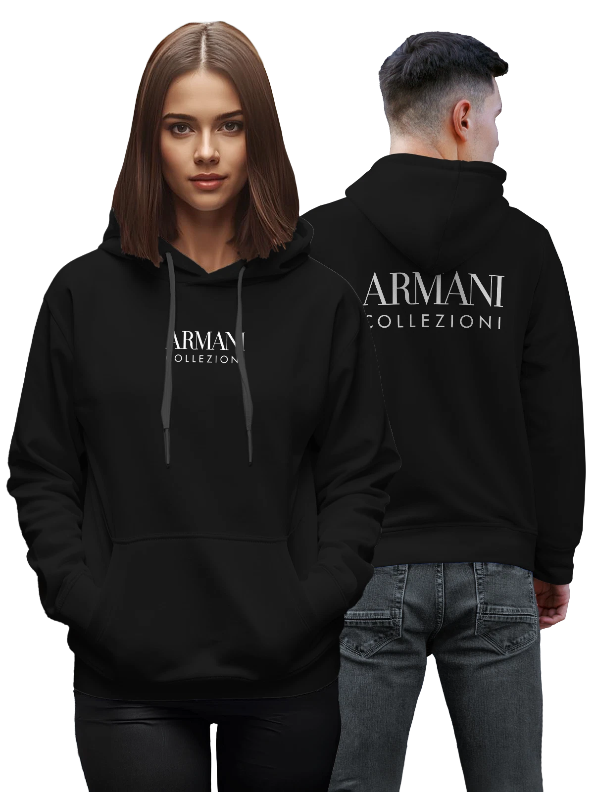 Худи Armani чёрное с принтом — классическая типографика — Чёрная, фото 1