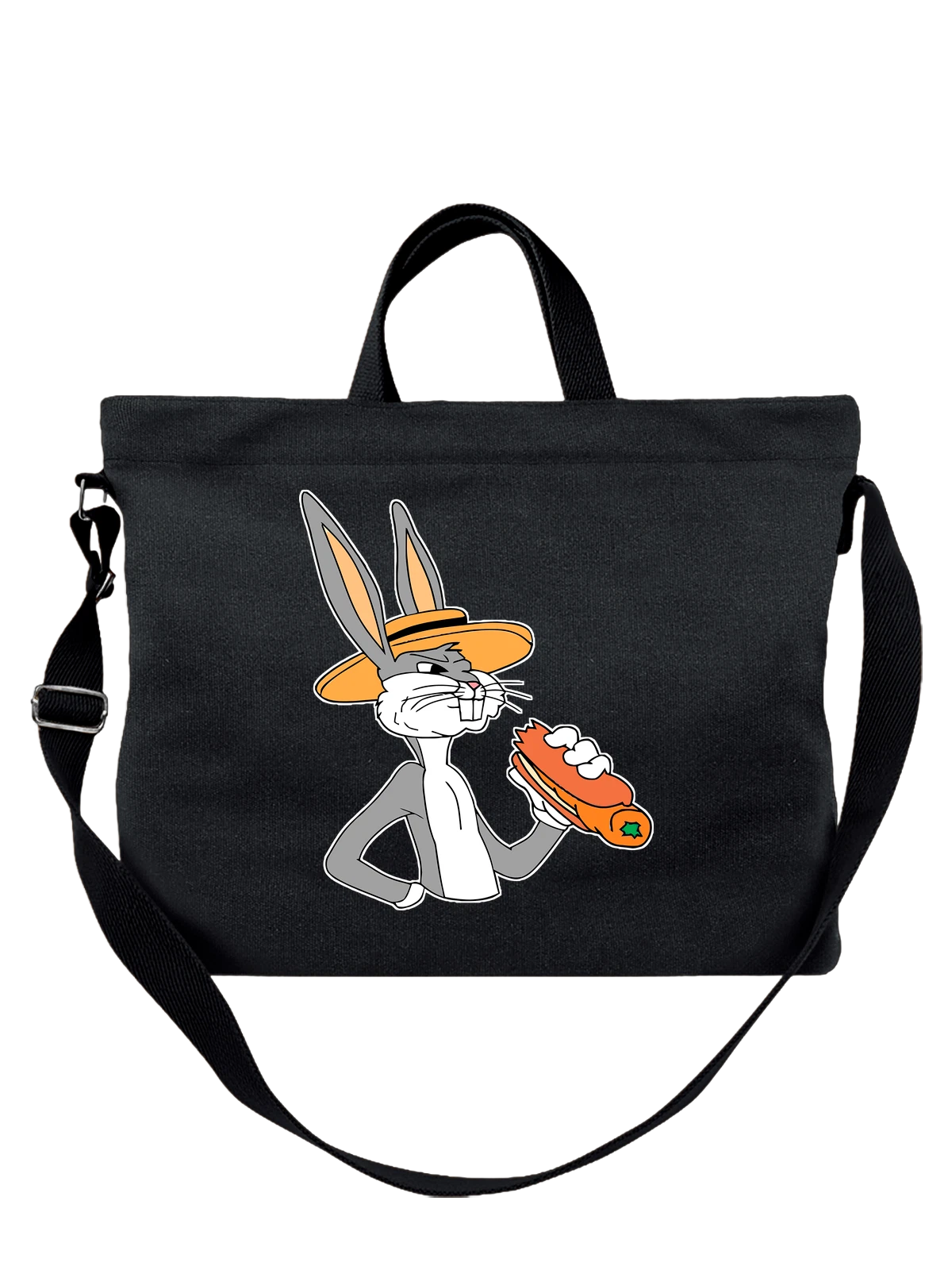 Сумка Багз банни с хот догом чёрная с принтом — Daffy Duck — Чёрная, фото 1