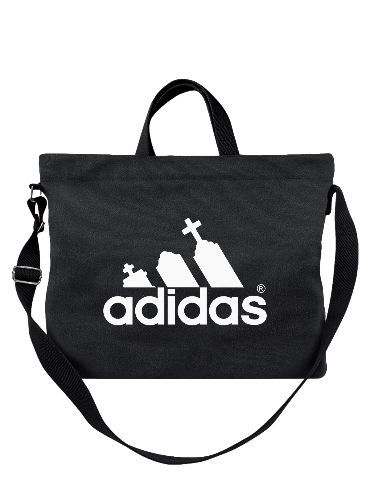 Сумка Adidas чёрная с принтом — архитектурный принт — Чёрная, фото 1
