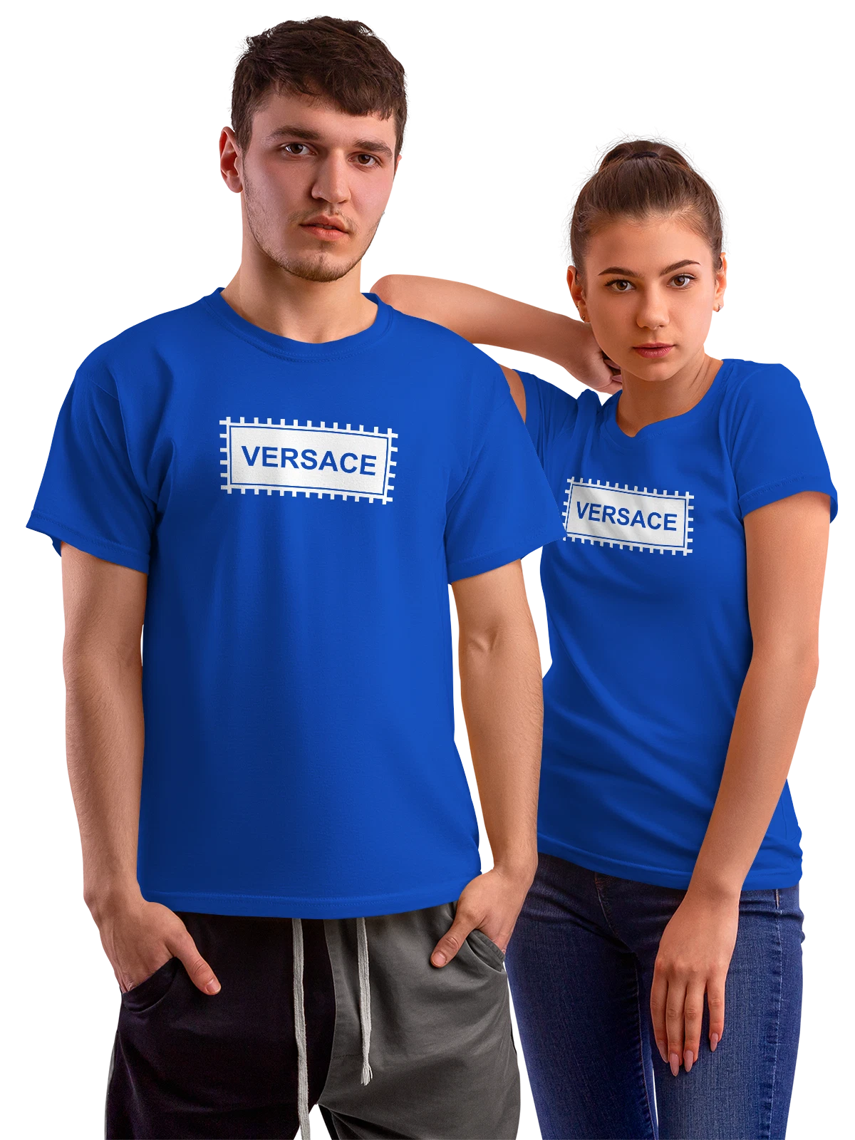 Футболка Versace синяя с принтом — античный орнамент — Синяя, фото 1