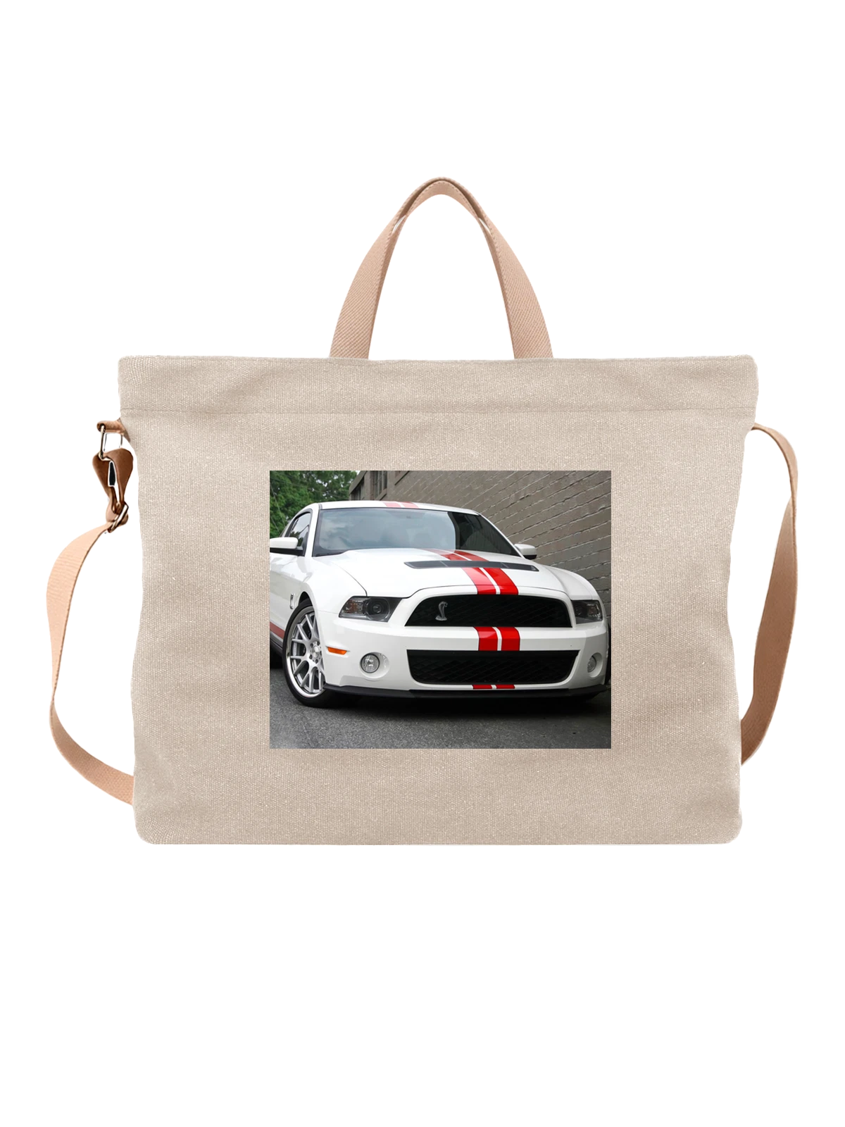 Сумка бежевая с принтом Машина Белый shelby — выразительный кузов — Бежевая, фото 1