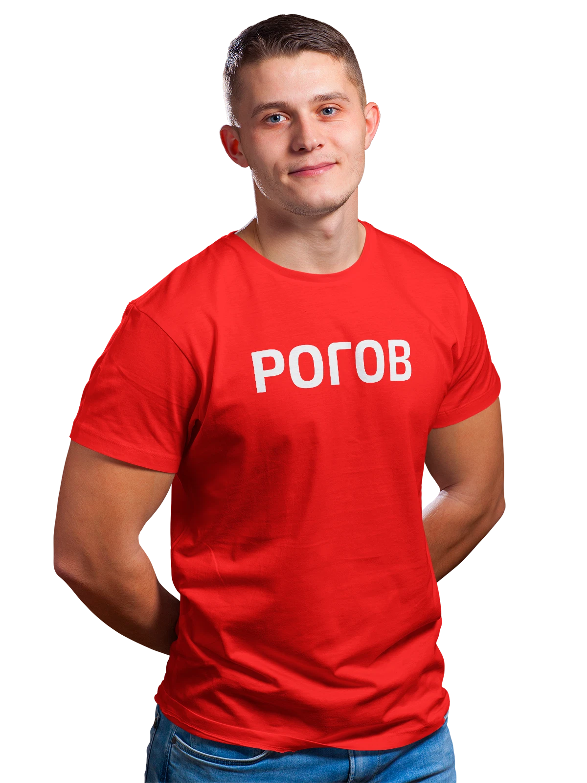 Футболка с фамилией Рогов красная с принтом — индивидуальная надпись — Красная, фото 1
