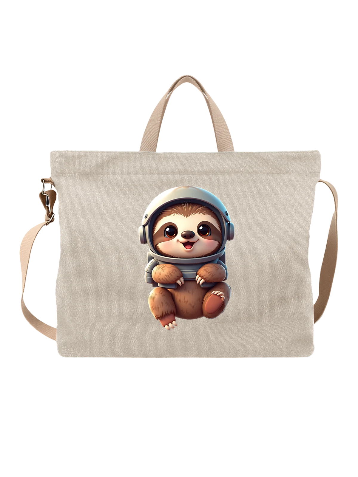 Сумка Милый ленивец астронавт в шлеме белая с принтом — cute sloth — Белая, фото 1