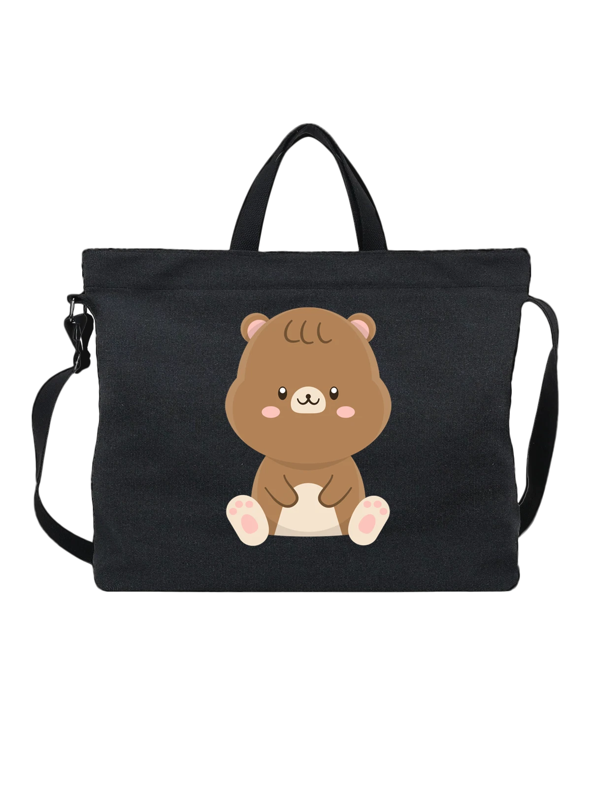Сумка чёрная с принтом Милый bear с розовыми лапками — cute bear — Чёрная, фото 1