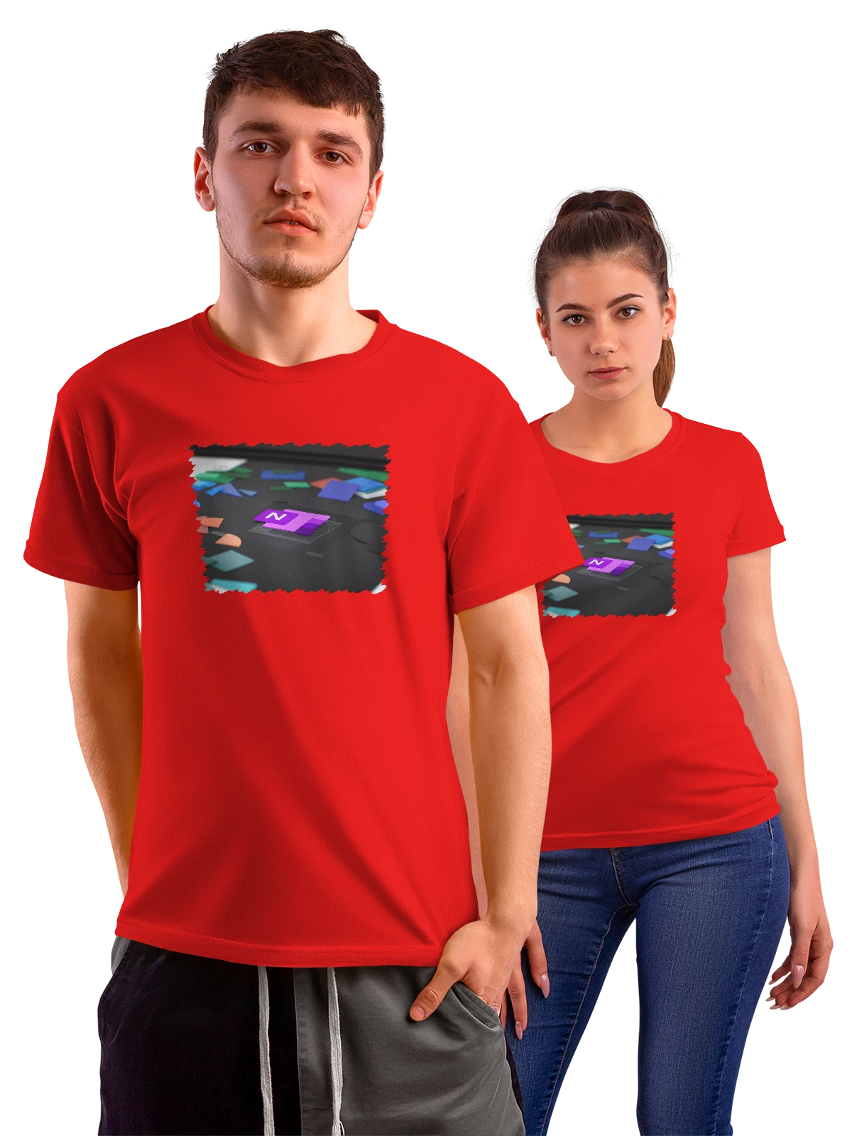 Футболка Компьютер Логотип красная с принтом — яркая графика — Красная, фото 1