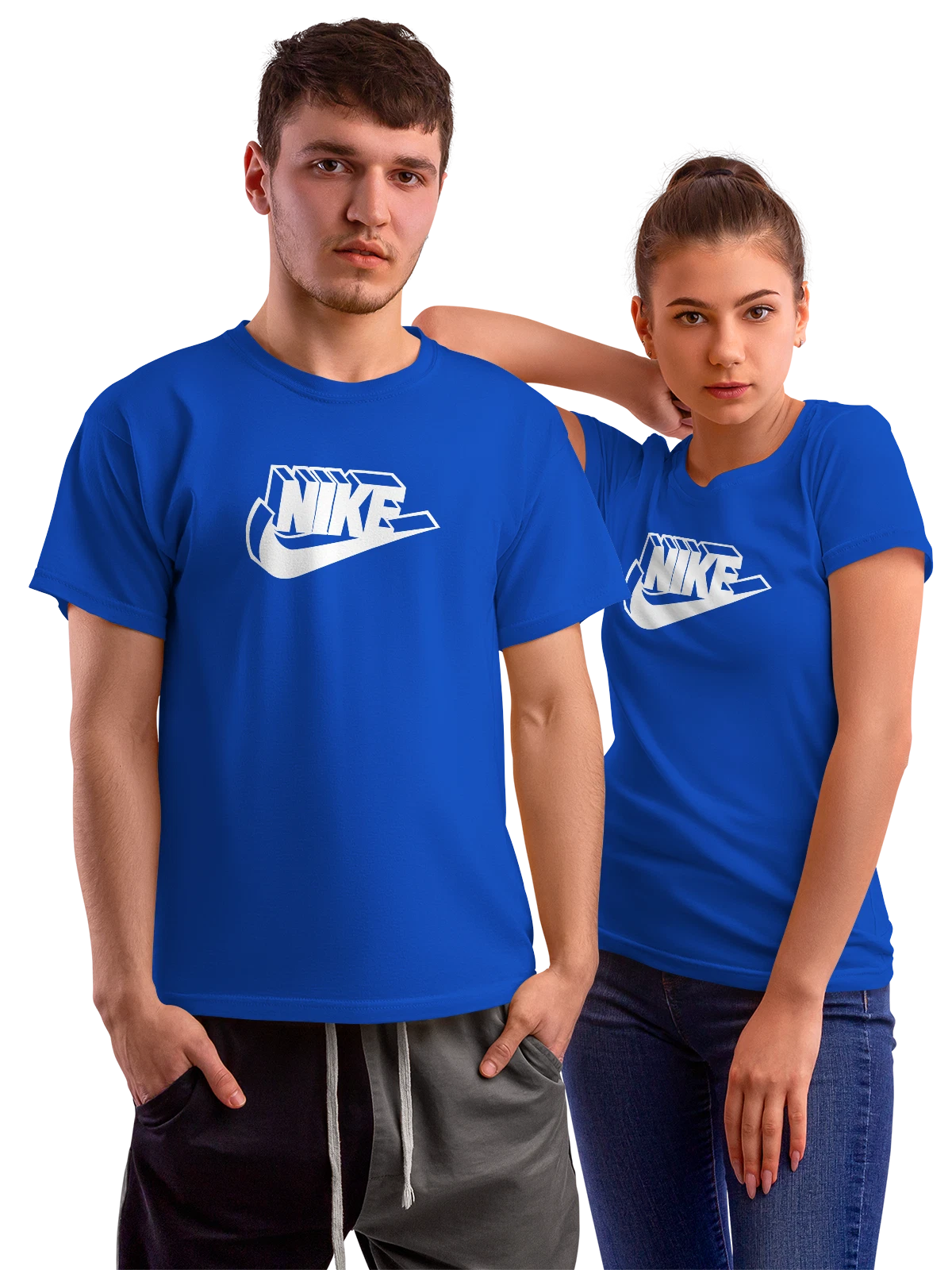 Футболка Nike синяя с принтом — трехмерная типографика — Синяя, фото 1