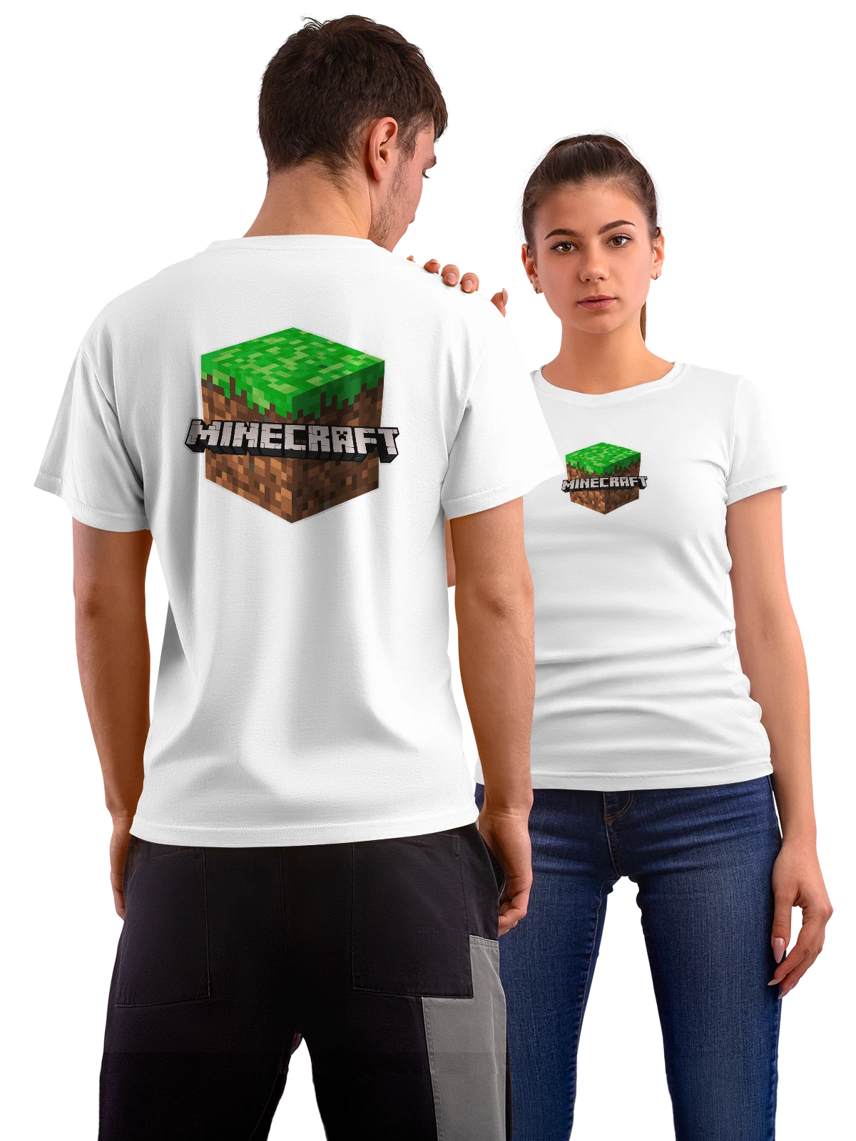 Футболка Minecraft белая с принтом на спине — пиксельная игра — Белая, фото 1