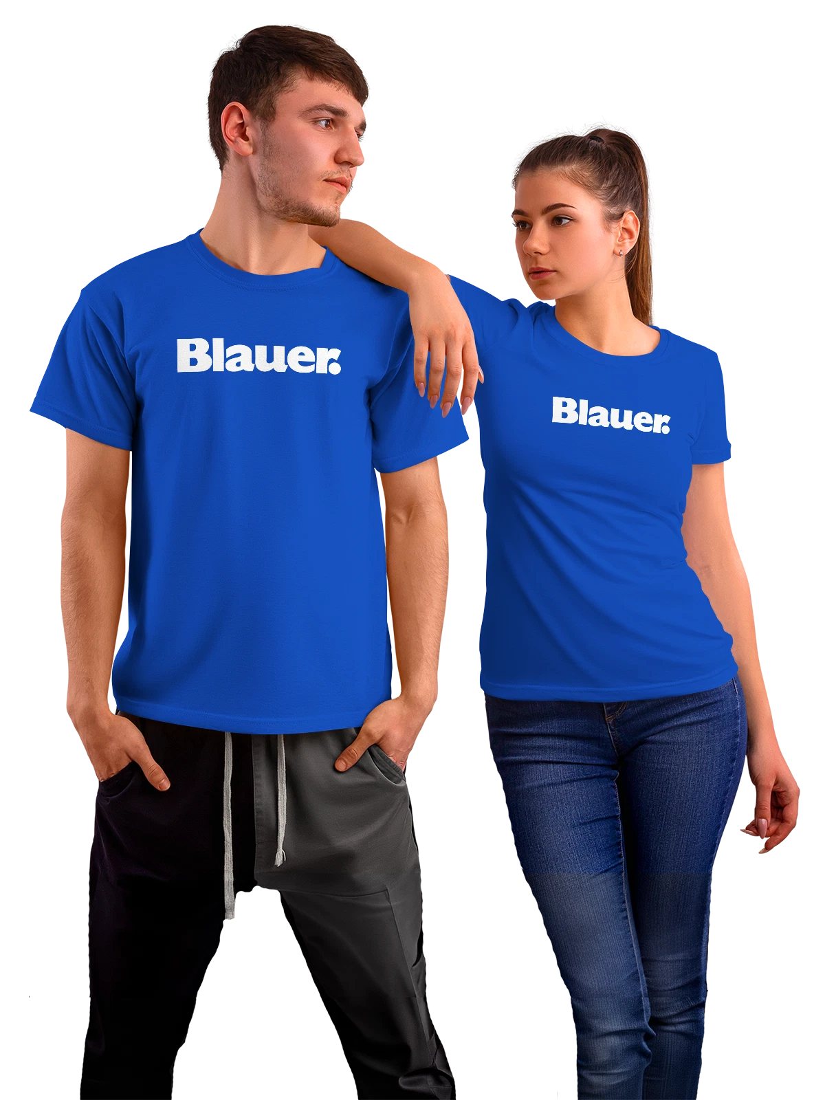 Футболка Blauer синяя с принтом — современная айдентика — Синяя, фото 1