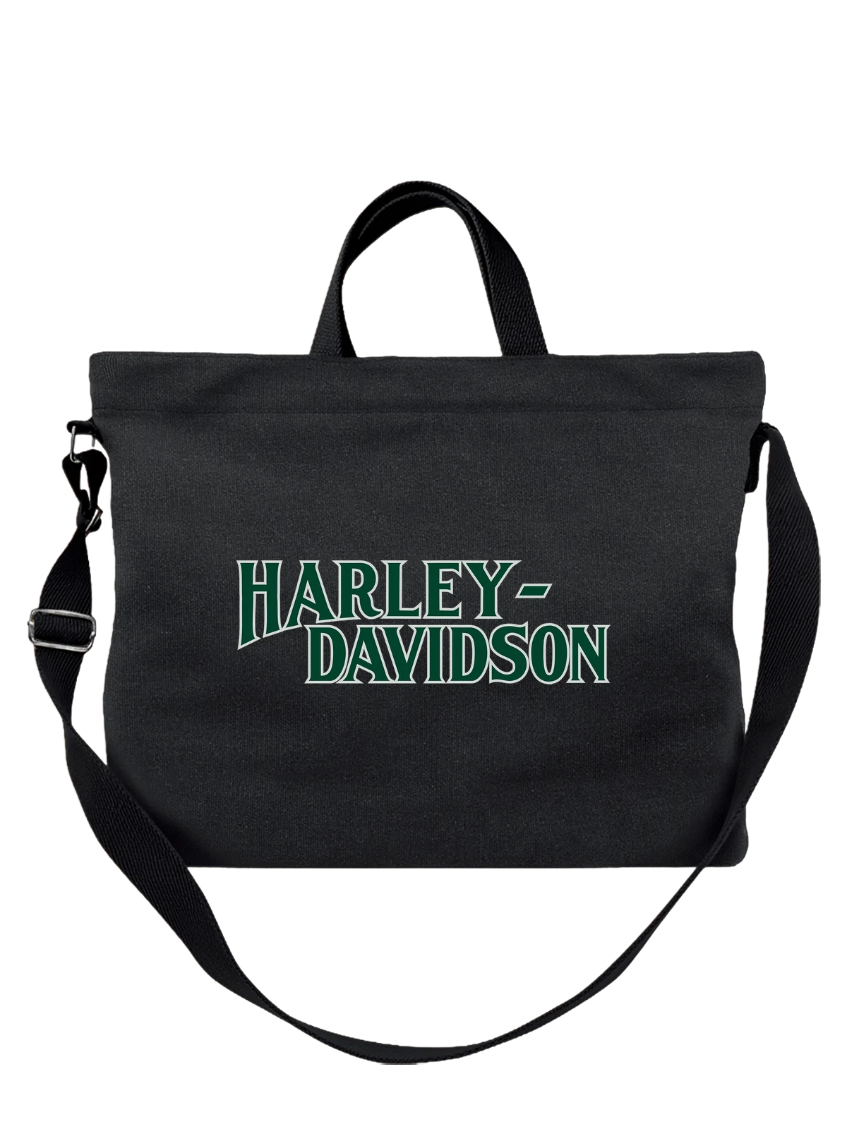 Сумка Harley Davidson чёрная с принтом — винтажная типографика — Чёрная, фото 1