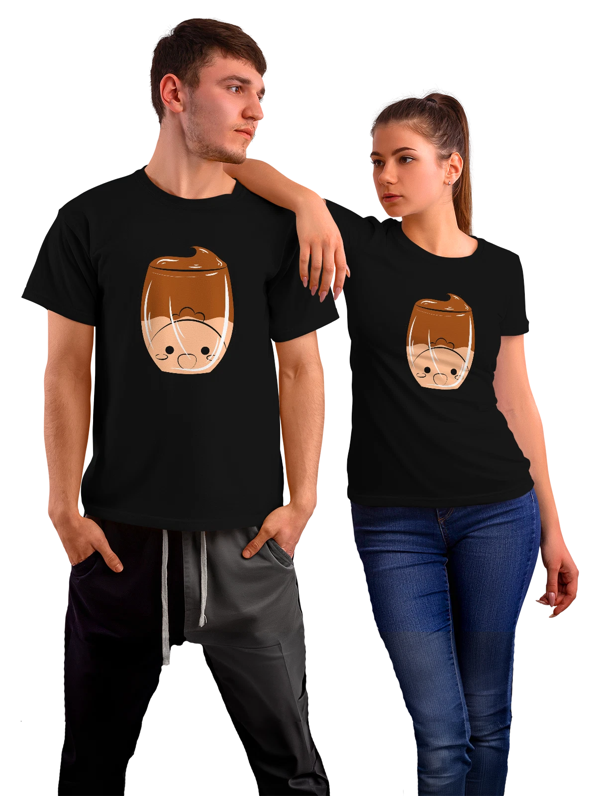 Футболка Cartoon boy с коричневыми волосами чёрная с принтом — sticker style — Чёрная, фото 1