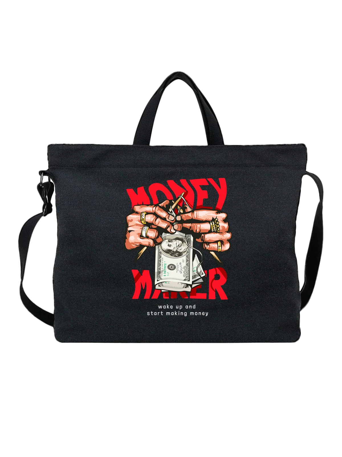 Сумка Надпись money maker чёрная с принтом — подарок криптоэнтузиасту — Чёрная, фото 1