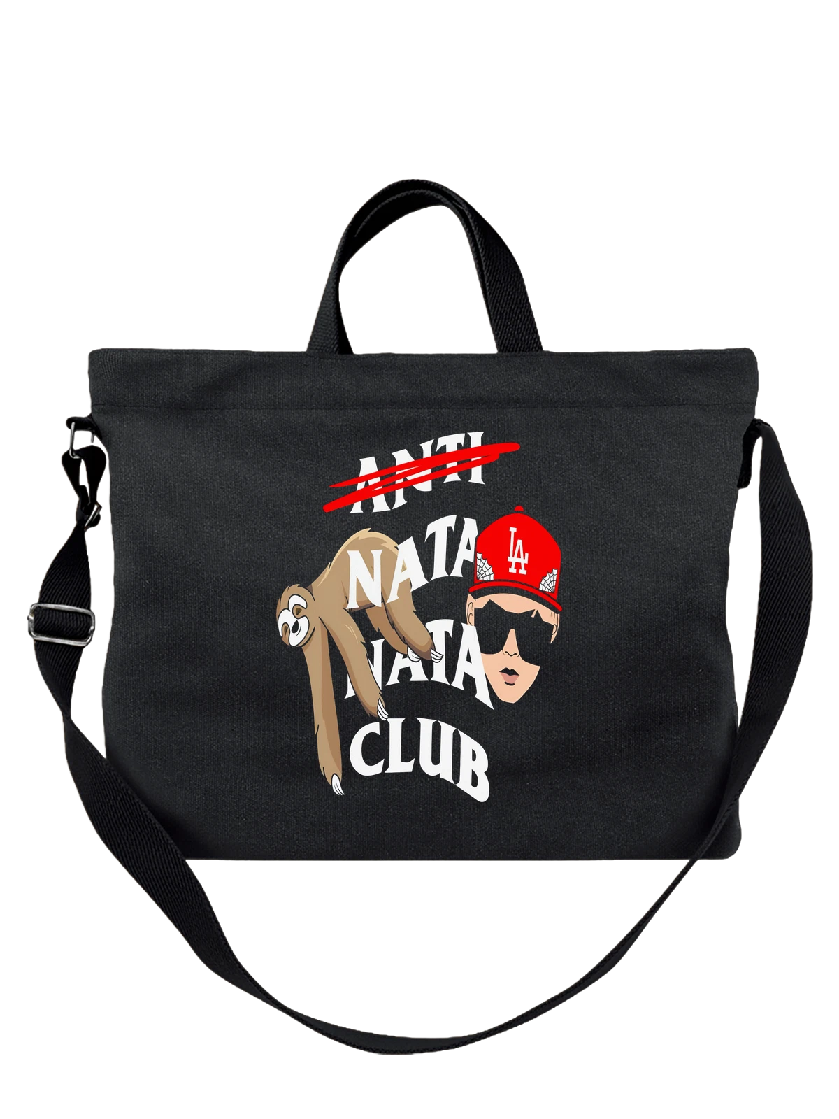 Сумка с cartoon monkey в красной кепке и очках чёрная с принтом — NATA CLUB принт — Чёрная, фото 1