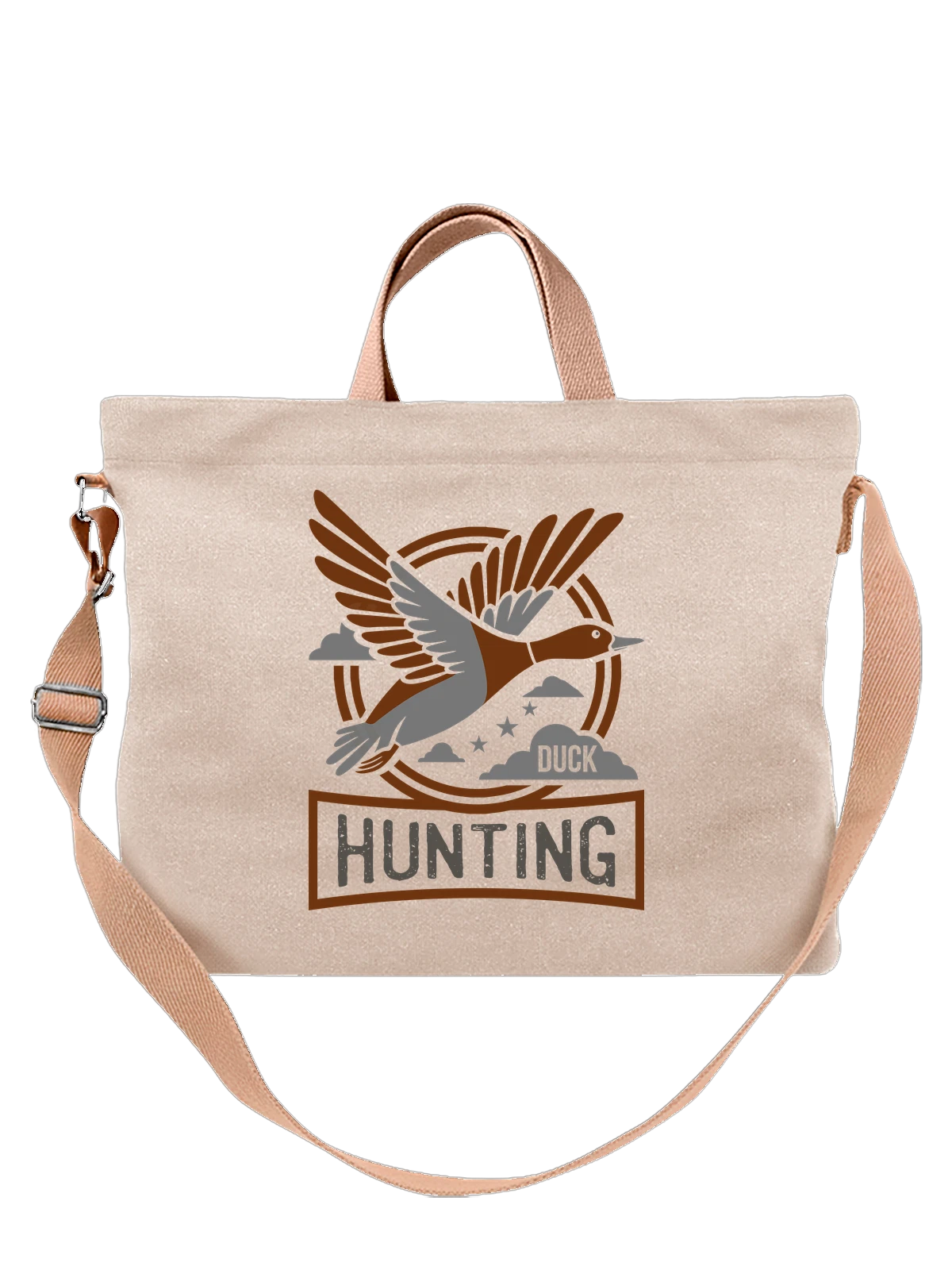 Сумка Утка надпись duck hunting белая с принтом — дикая природа — Белая, фото 1