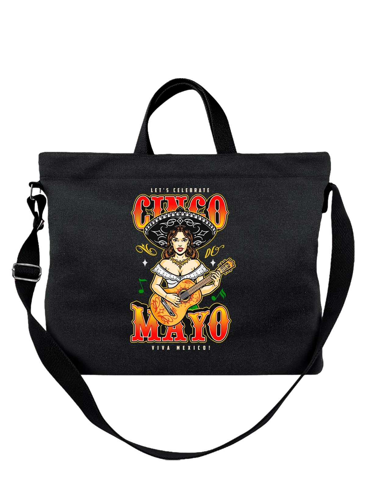 Сумка Мексика девушка cinco mayo чёрная с принтом — синие оттенки — Чёрная, фото 1