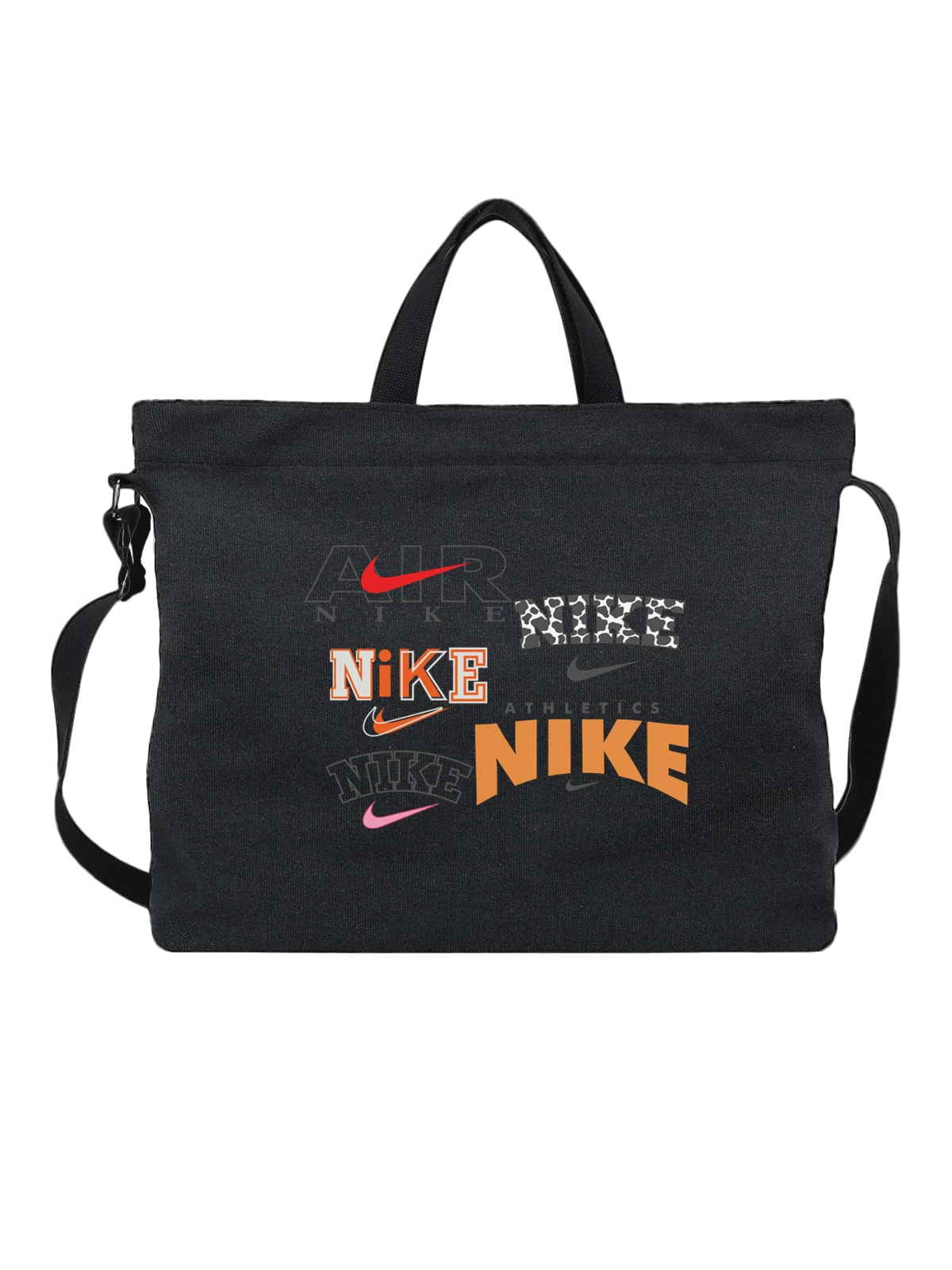 Сумка Nike с логотипом кроссовок и буквой N чёрная с принтом — спортивный бренд — Чёрная, фото 1