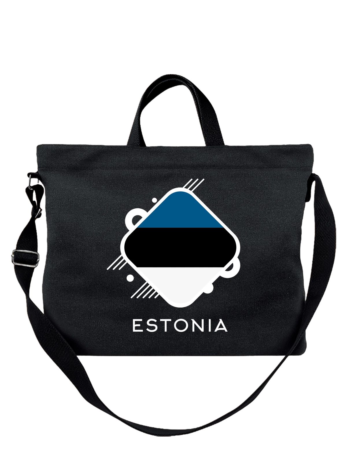 Сумка Флаг Эстонии Estonia чёрная с принтом — национальная символика — Чёрная, фото 1