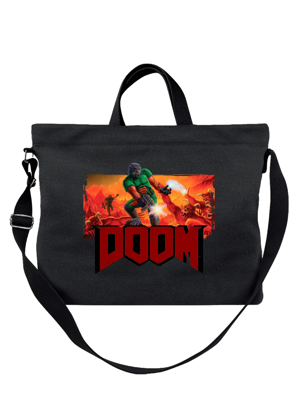 Сумка Игра Doom Дум чёрная с принтом — футболка подростку — Чёрная, фото 1