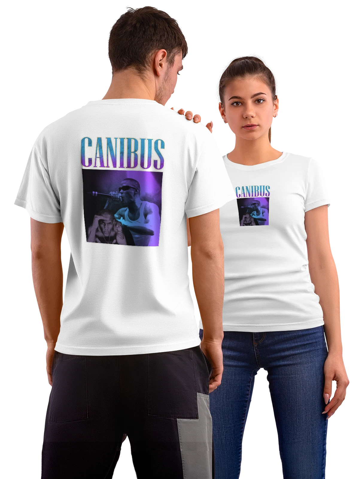 Футболка Canibus рэпер в очках и с микрофоном белая с принтом на спине — портрет рэпера — Белая, фото 1