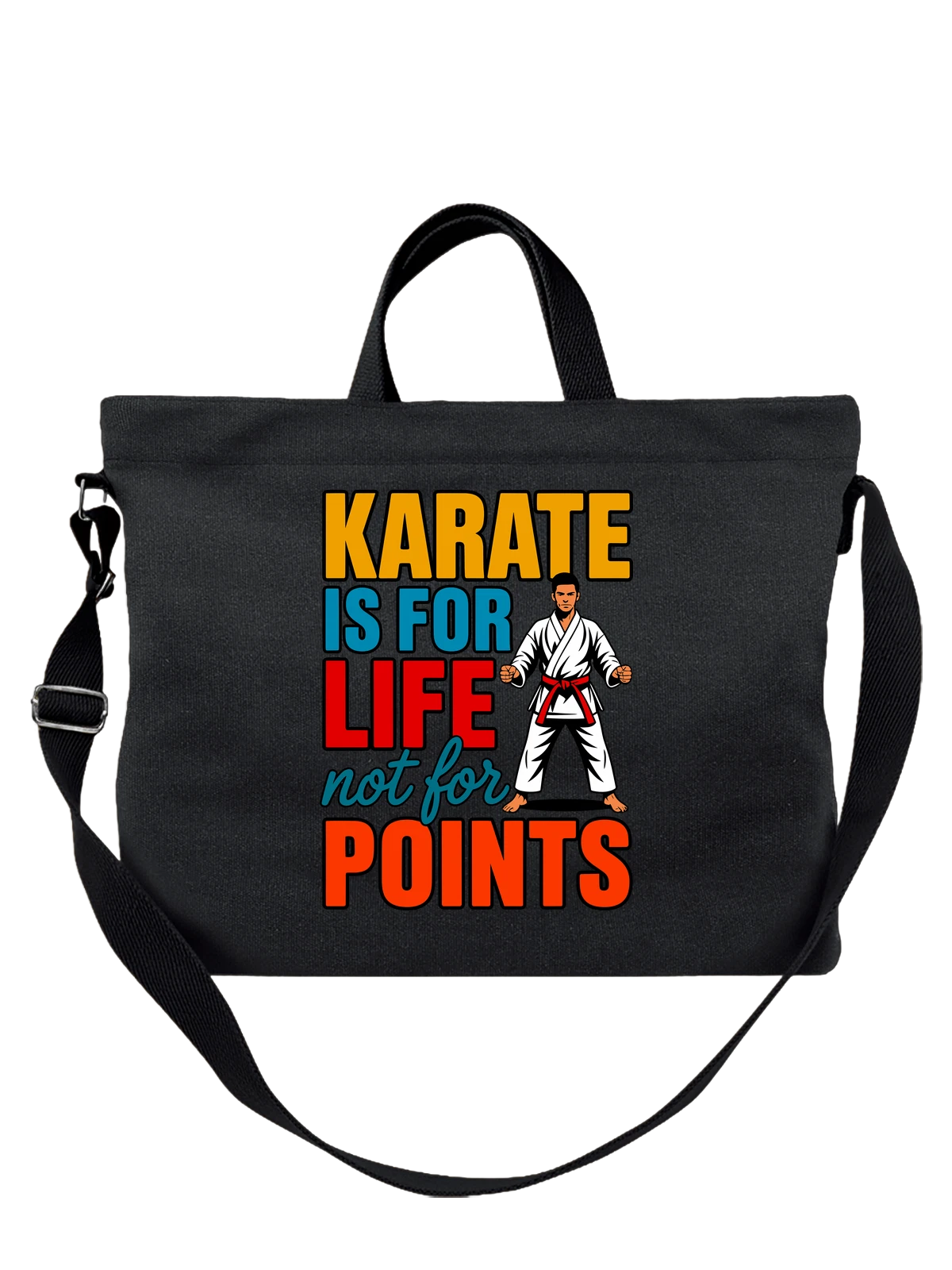 Сумка чёрная с принтом Каратист с надписью KARATE IS FOR LIFE — спортсмен — Чёрная, фото 1