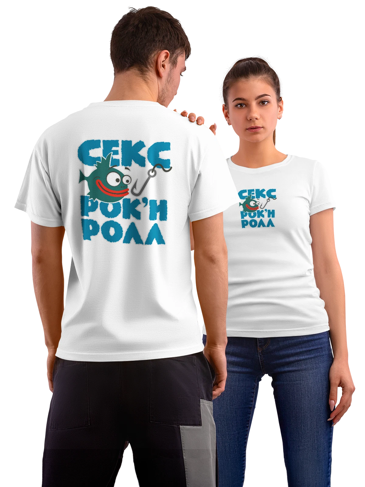 Футболка для рыбака роки ролл белая с принтом на спине — щука — Белая, фото 1